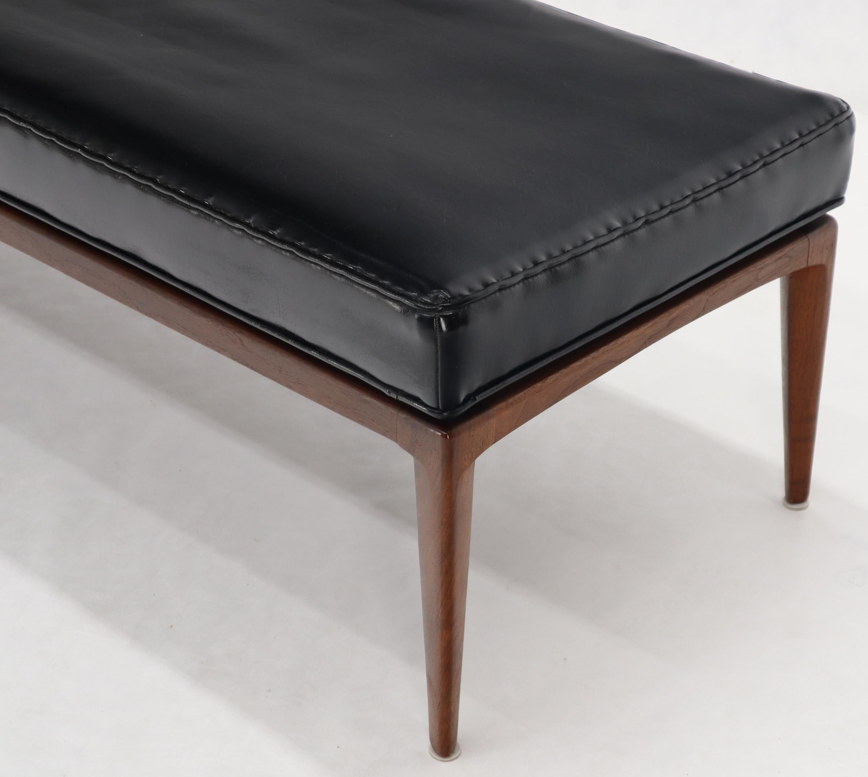 Jens Risom Style Walnut Base Mid-Century Modern Black Upholstery Bench 1