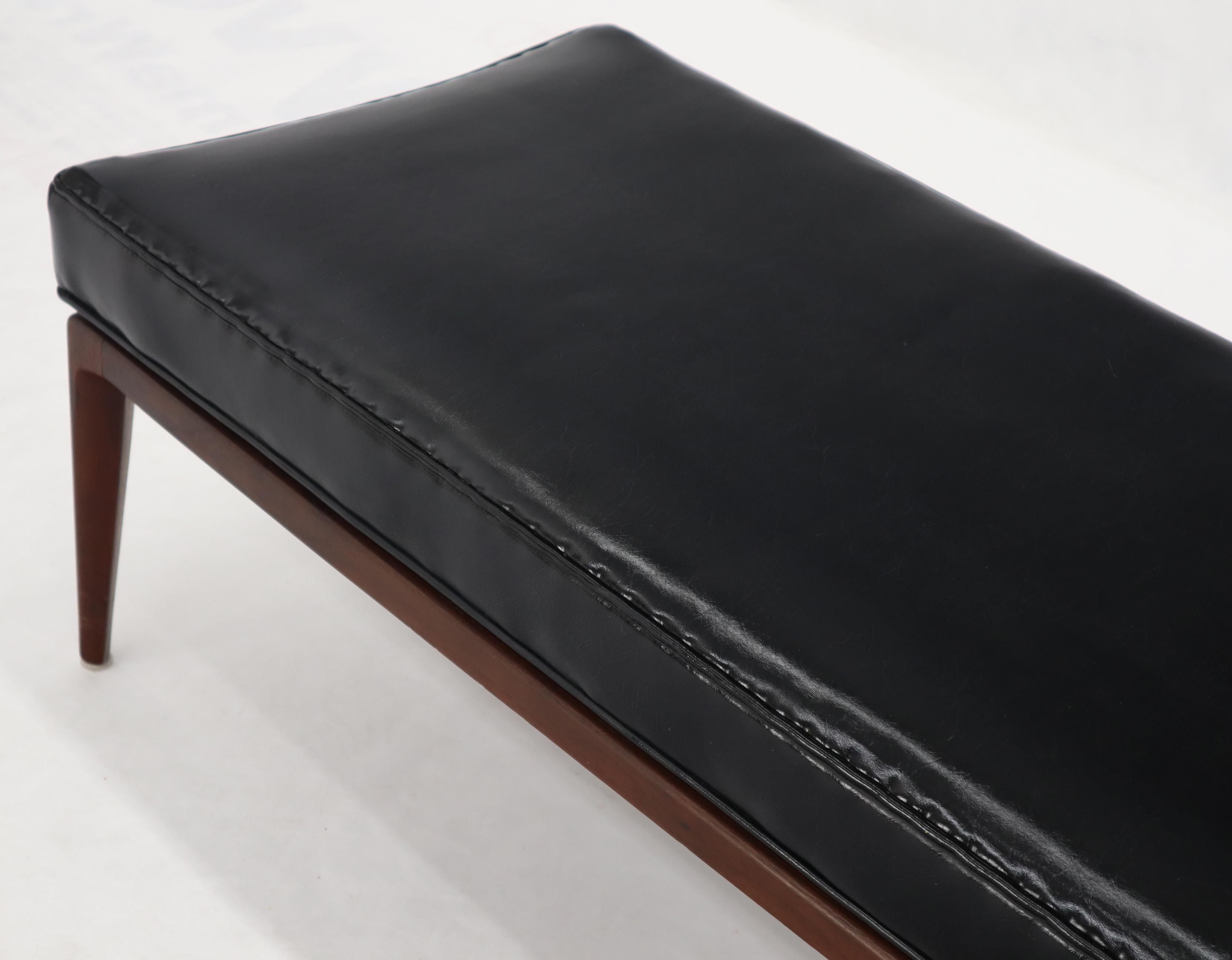 Jens Risom Style Walnut Base Mid-Century Modern Black Upholstery Bench 2
