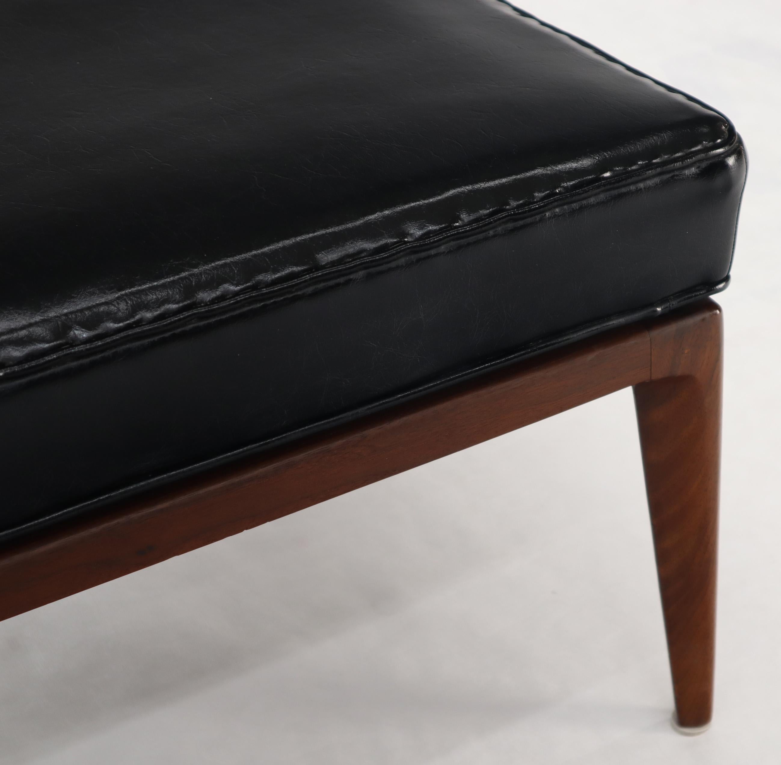 Jens Risom Style Walnut Base Mid-Century Modern Black Upholstery Bench 3