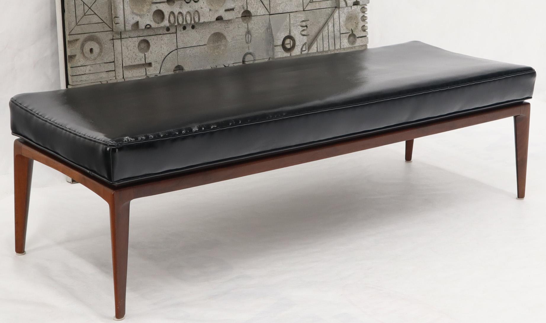 Jens Risom Style Walnut Base Mid-Century Modern Black Upholstery Bench 4