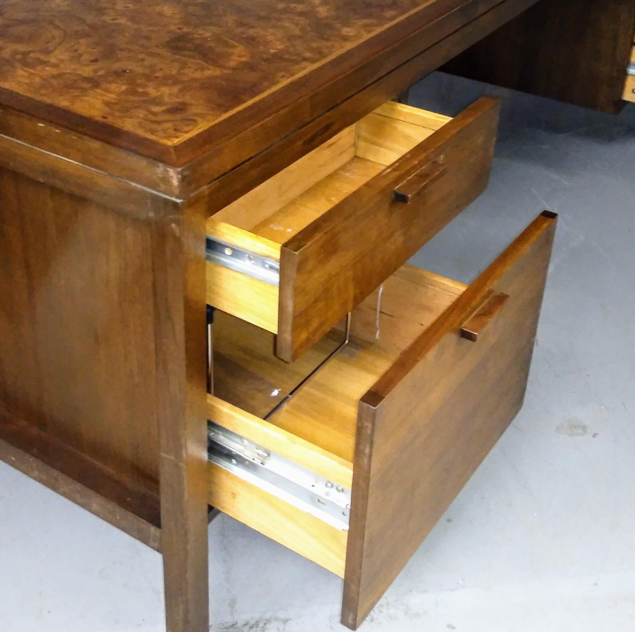 Mid-Century Modern Jens Risom Walnut Carpathian Elm Burl Desk For Sale