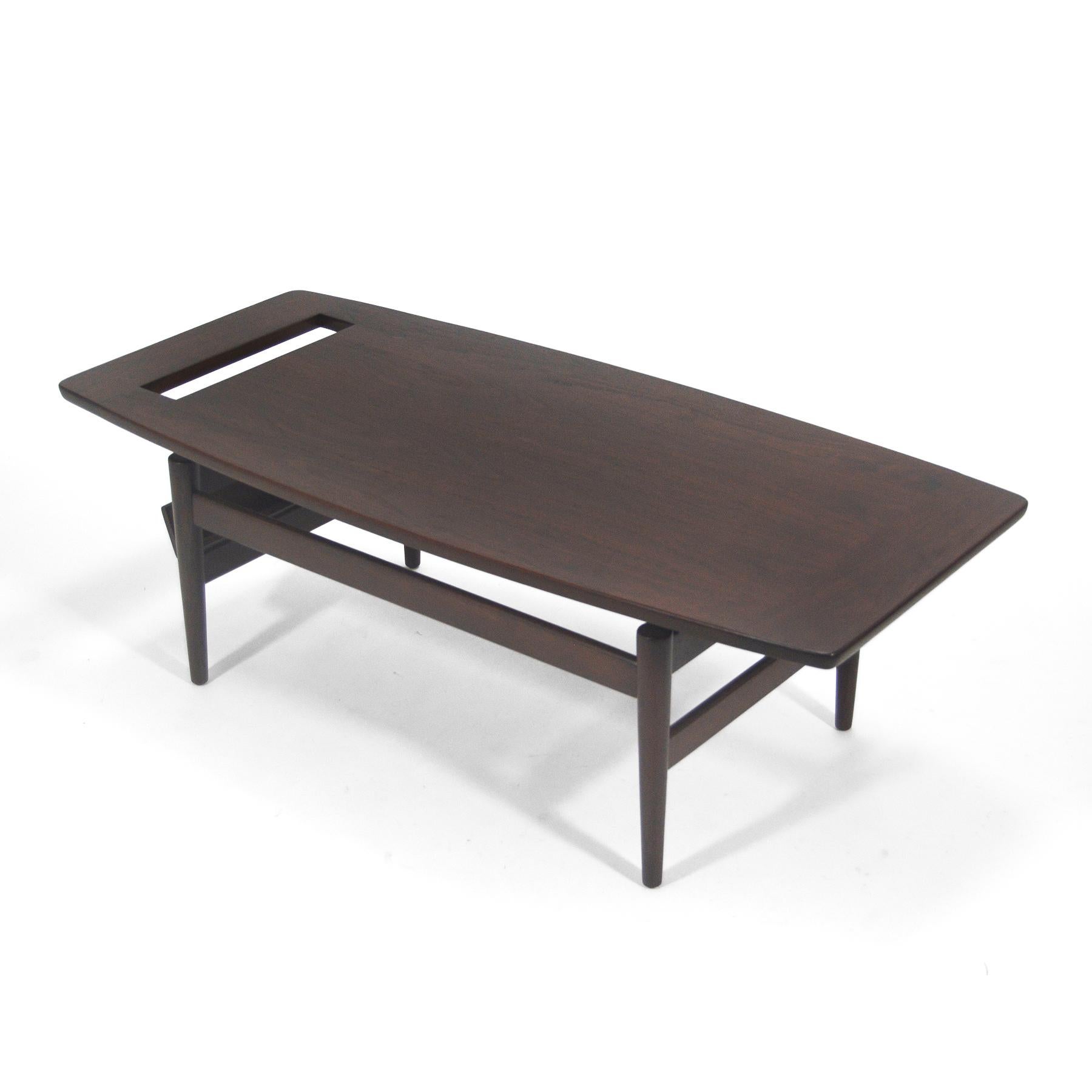 Walnut Jens Risom T 390 Coffee Table with Magazine Holder For Sale