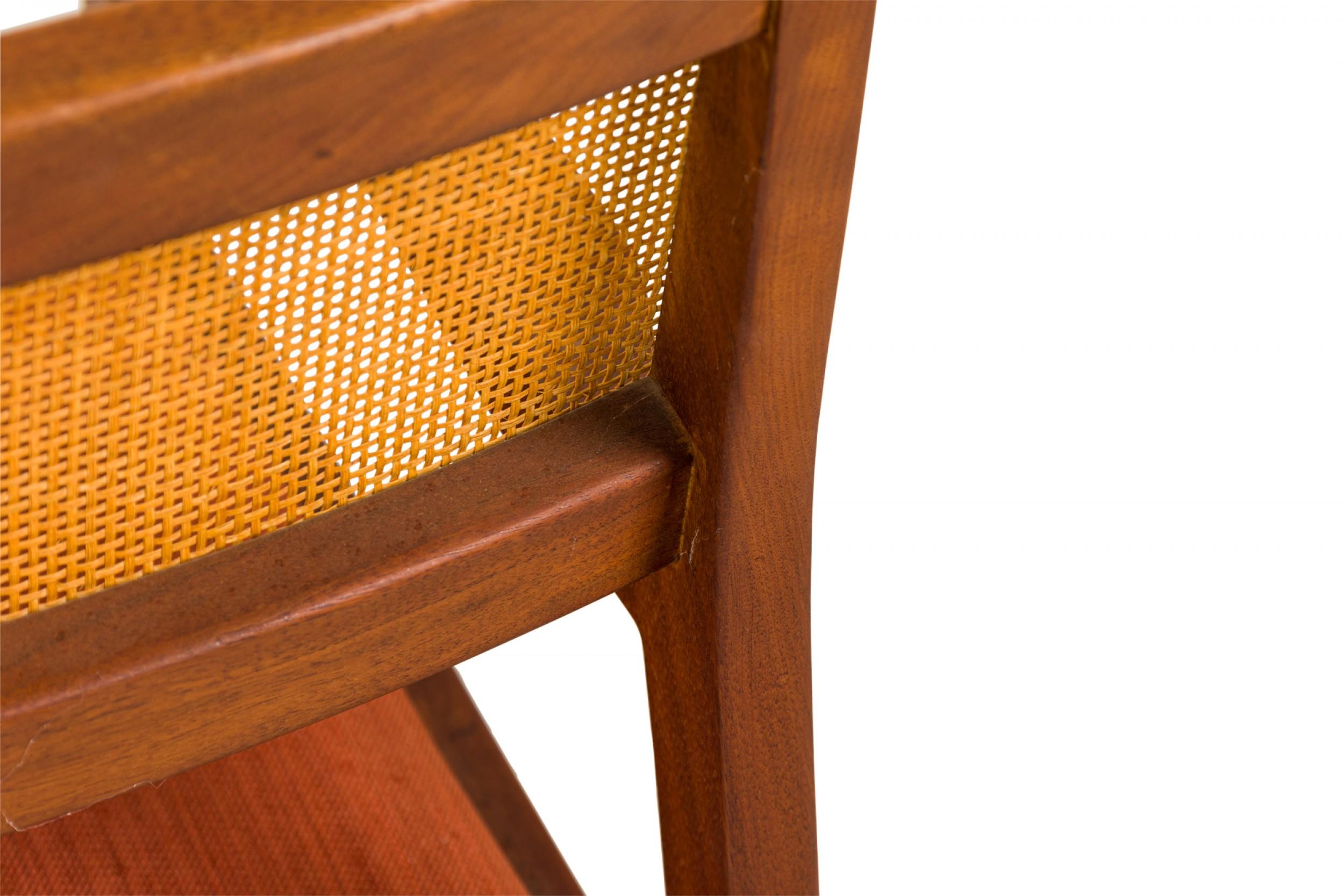 20th Century Jens Risom Teak, Caning, and Orange Upholstery Conference Armchairs For Sale