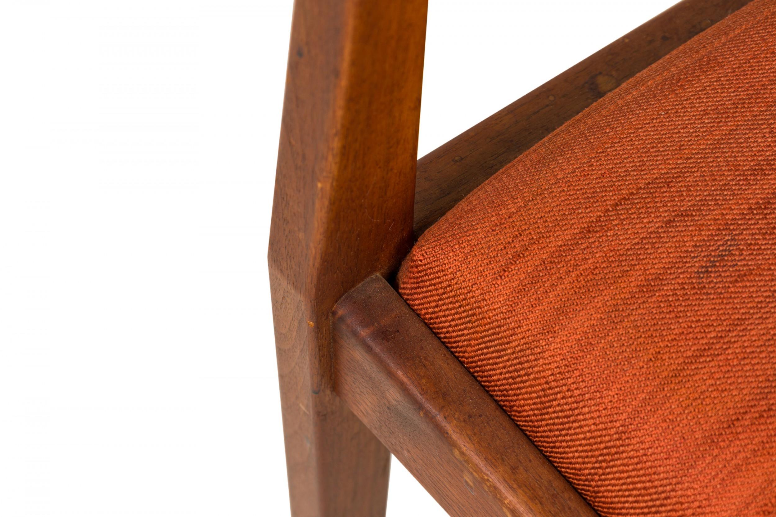 Jens Risom Teak, Caning, and Orange Upholstery Conference Armchairs For Sale 2