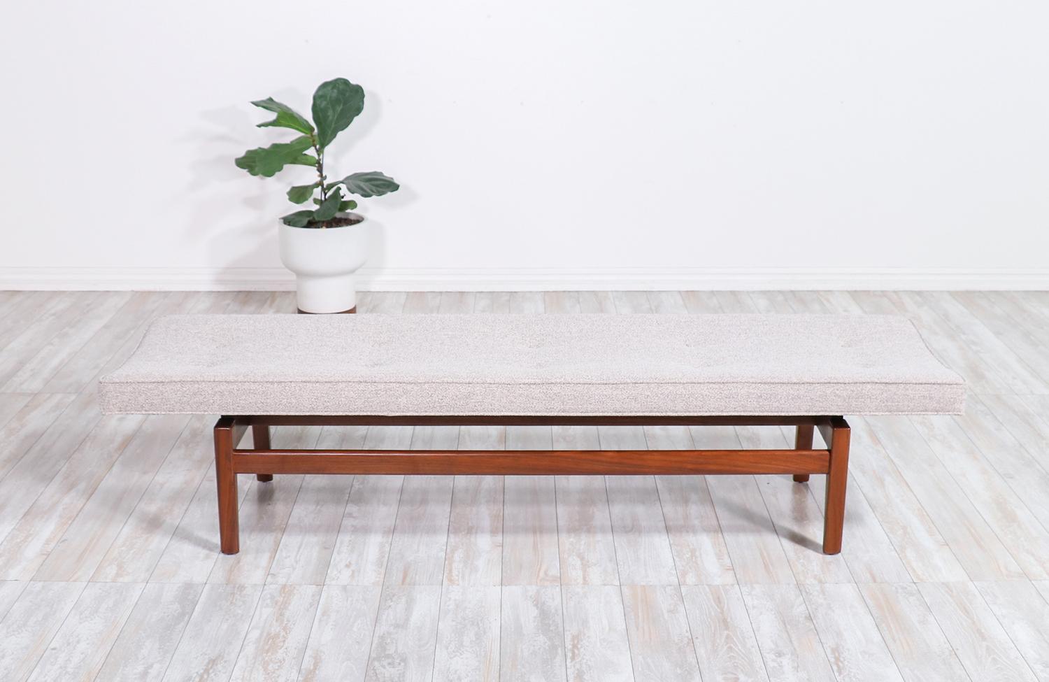Mid-Century Modern Jens Risom Tufted Bench with Floating Walnut Base
