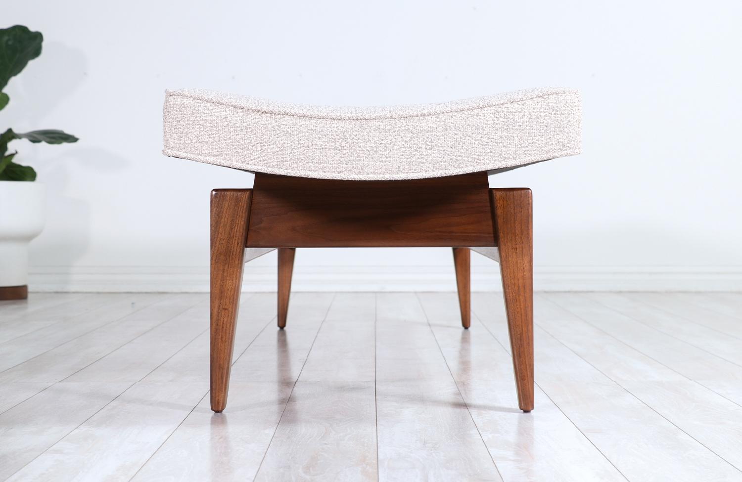 American Jens Risom Tufted Bench with Floating Walnut Base