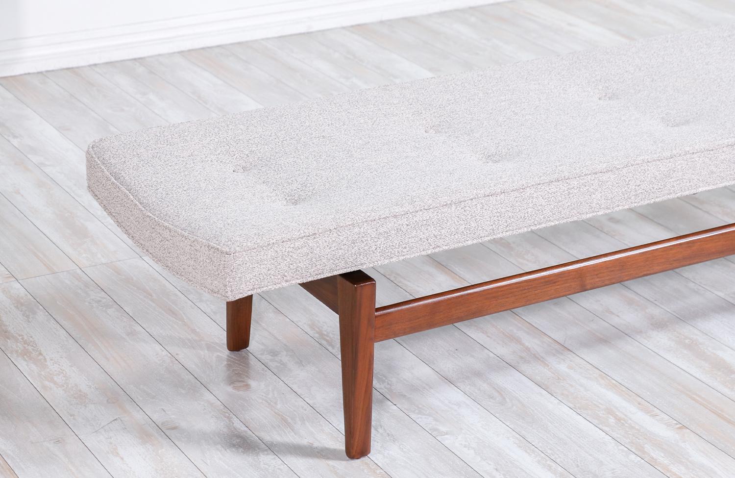 Fabric Jens Risom Tufted Bench with Floating Walnut Base
