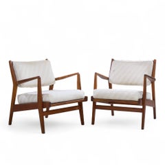 Jens Risom U430 Mid Century Walnut Lounge Chairs - Pair