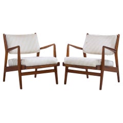 Jens Risom U430 Mid Century Walnut Lounge Chairs - Pair