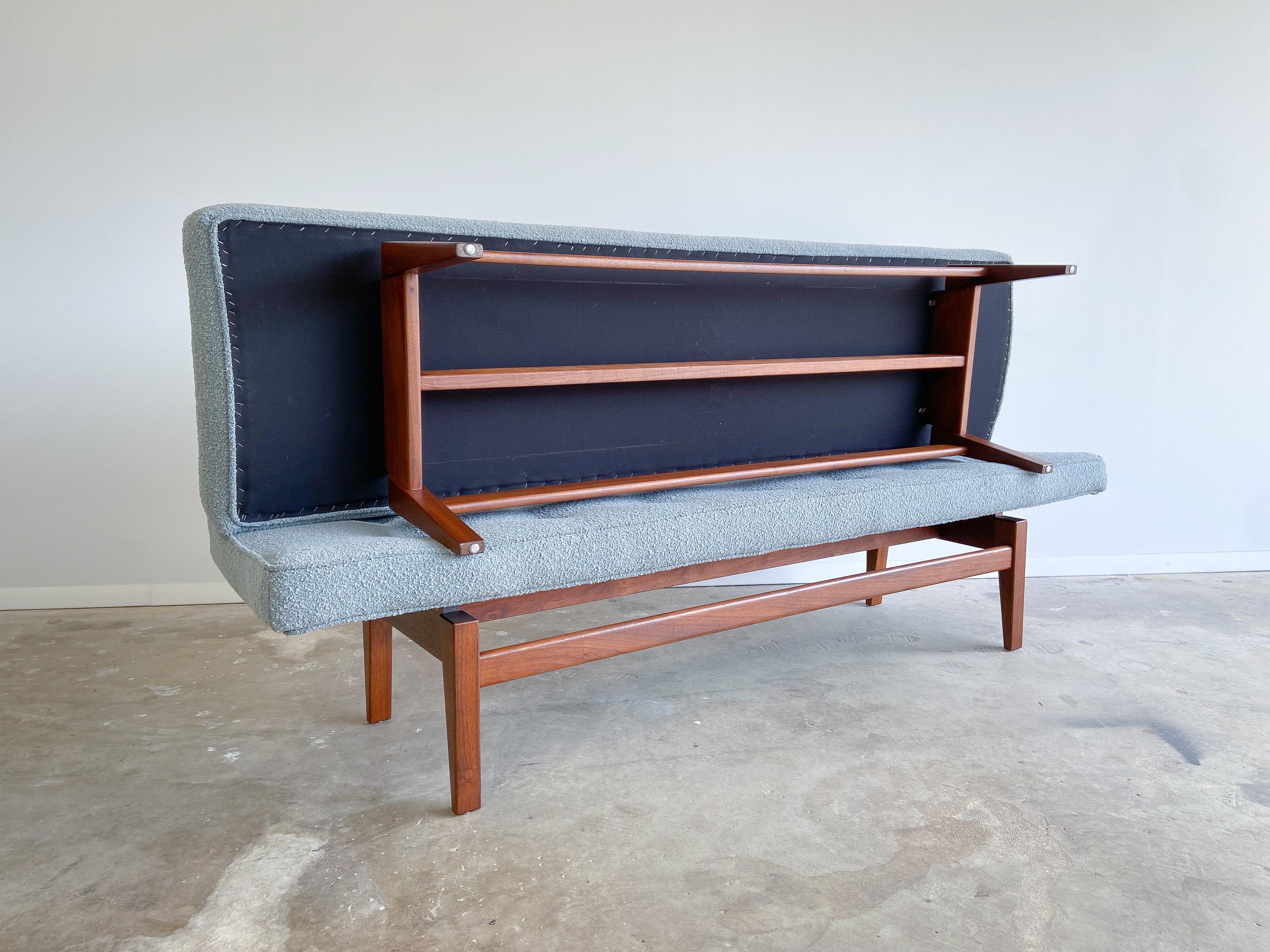 Jens Risom Upholstered Bench, Walnut and Bouclé, 1960s 8