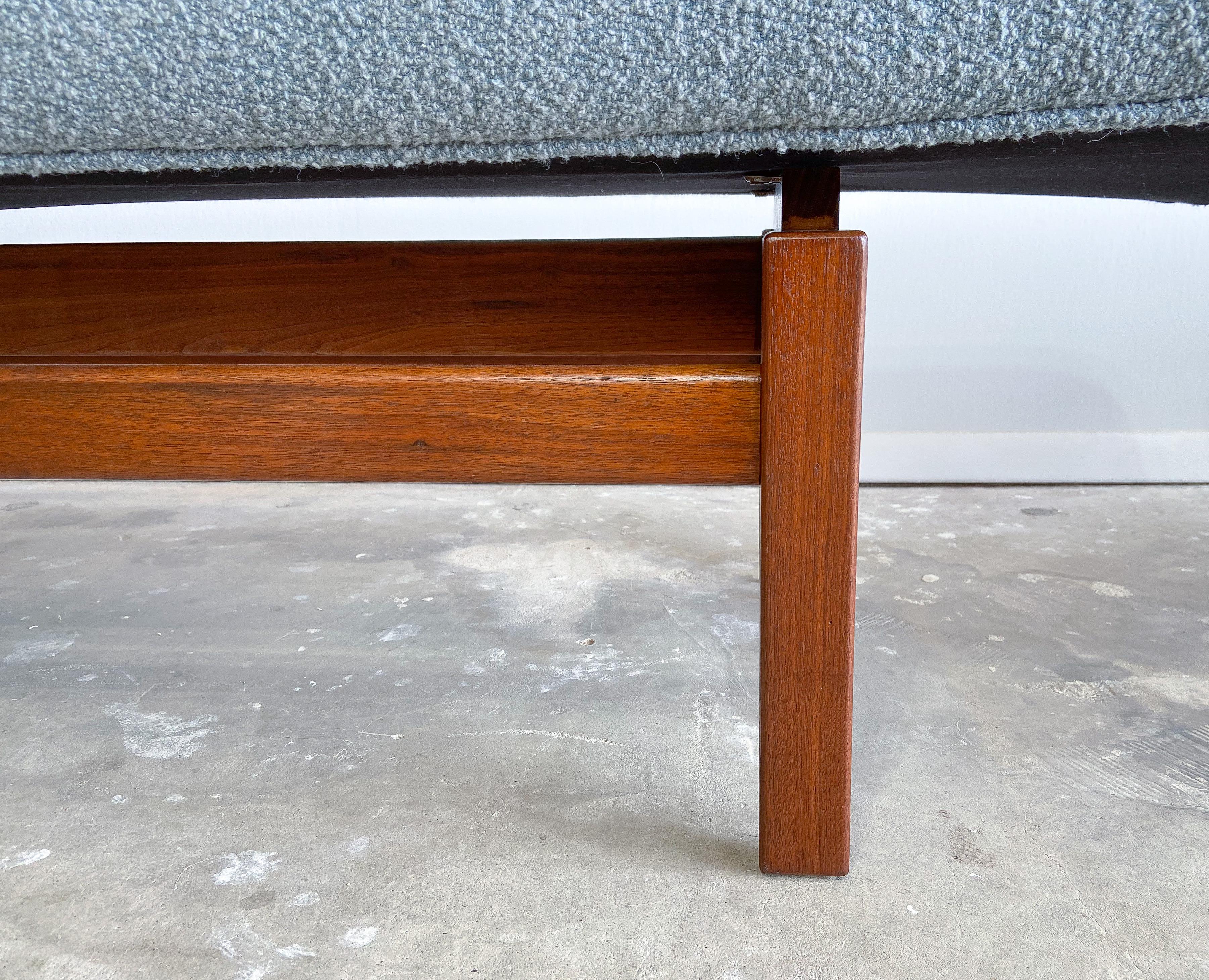 20th Century Jens Risom Upholstered Bench, Walnut and Bouclé, 1960s