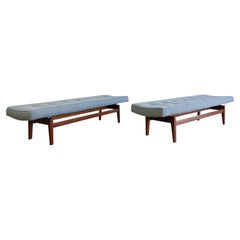 Jens Risom Upholstered Bench, Walnut and Bouclé, 1960s, Pair Available