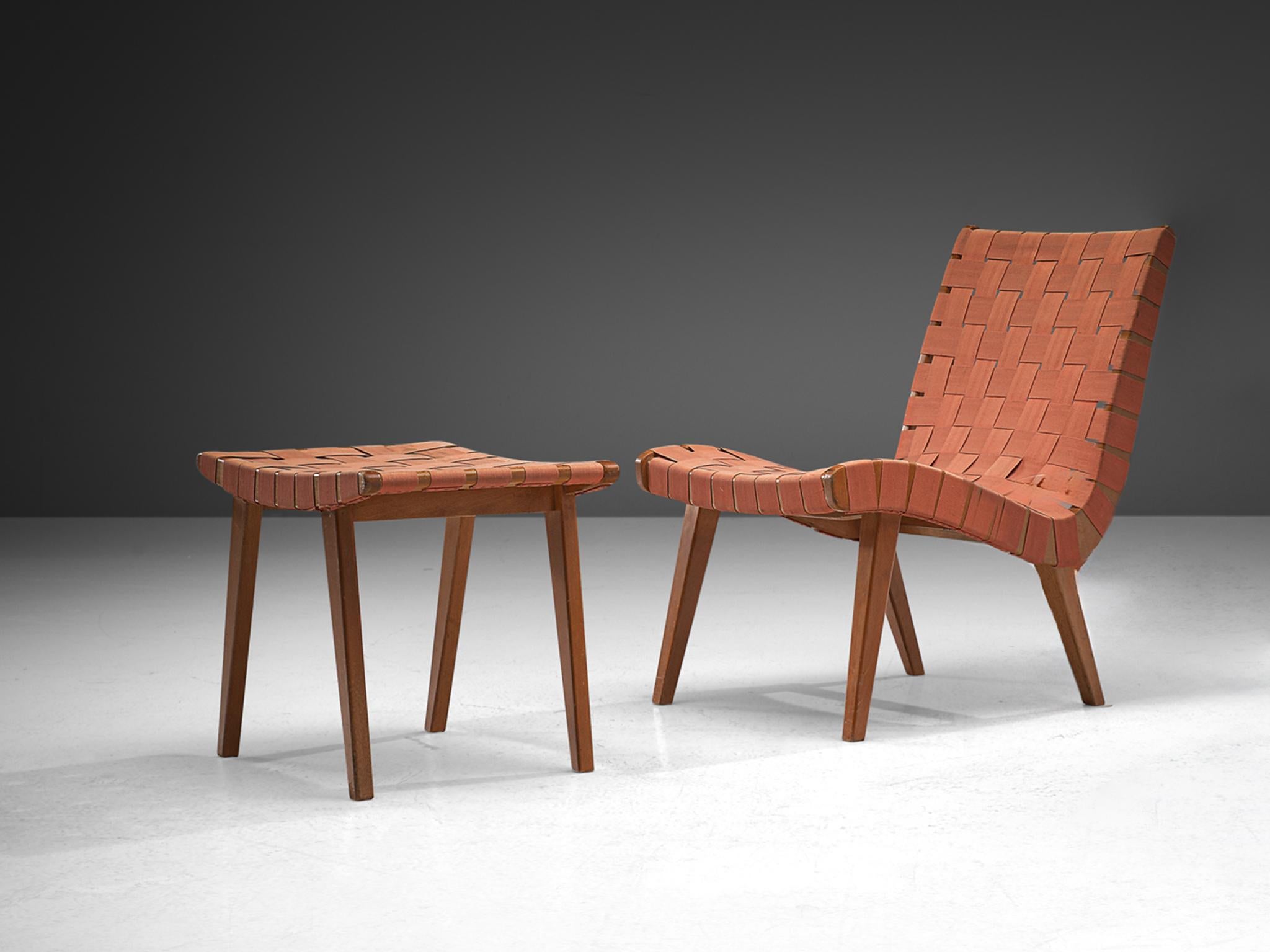 Mid-Century Modern Fauteuil de salon Astra de Jens Risom avec ottomane en toile et sangles en vente