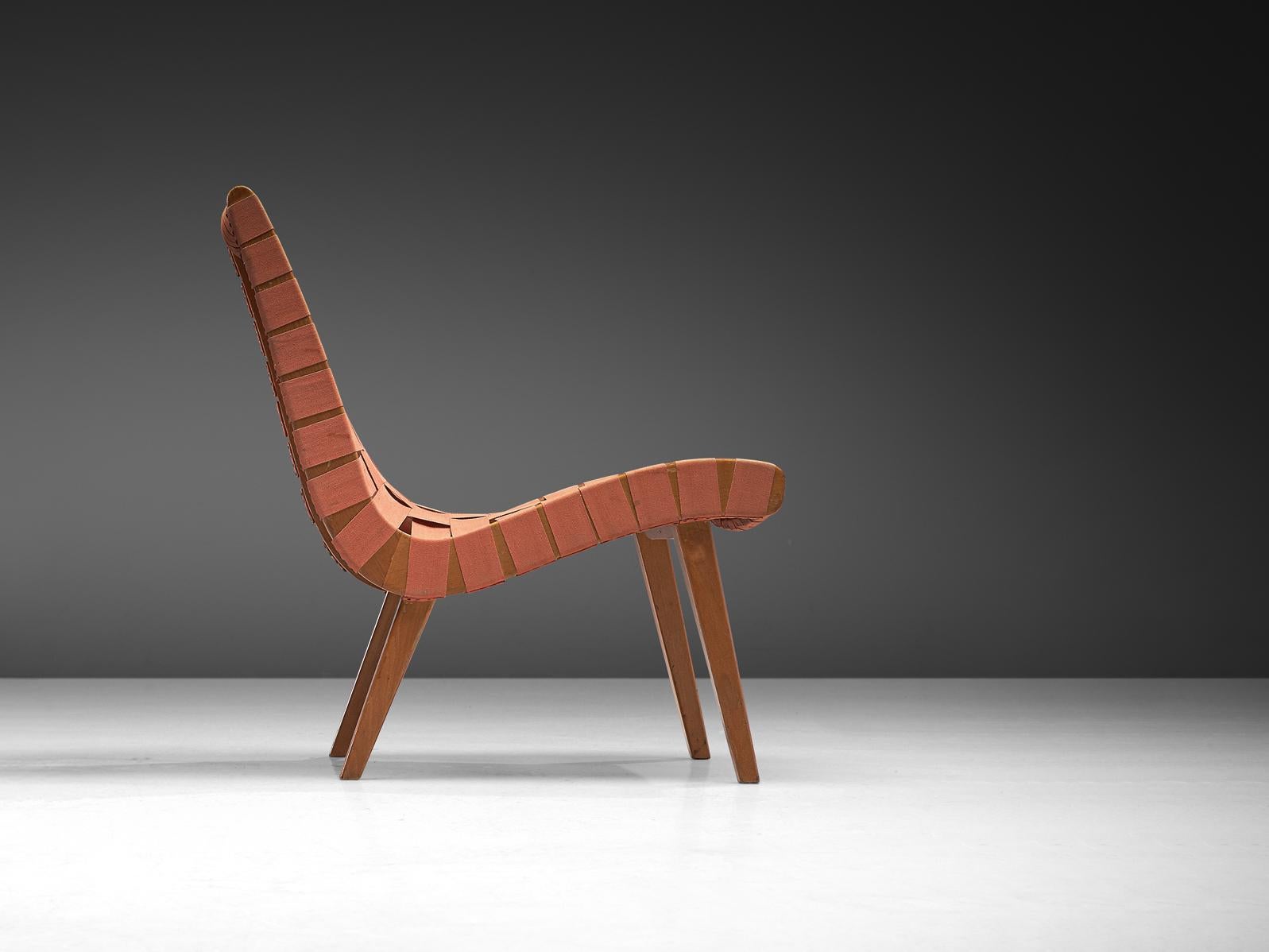 Américain Fauteuil de salon Astra de Jens Risom avec ottomane en toile et sangles en vente