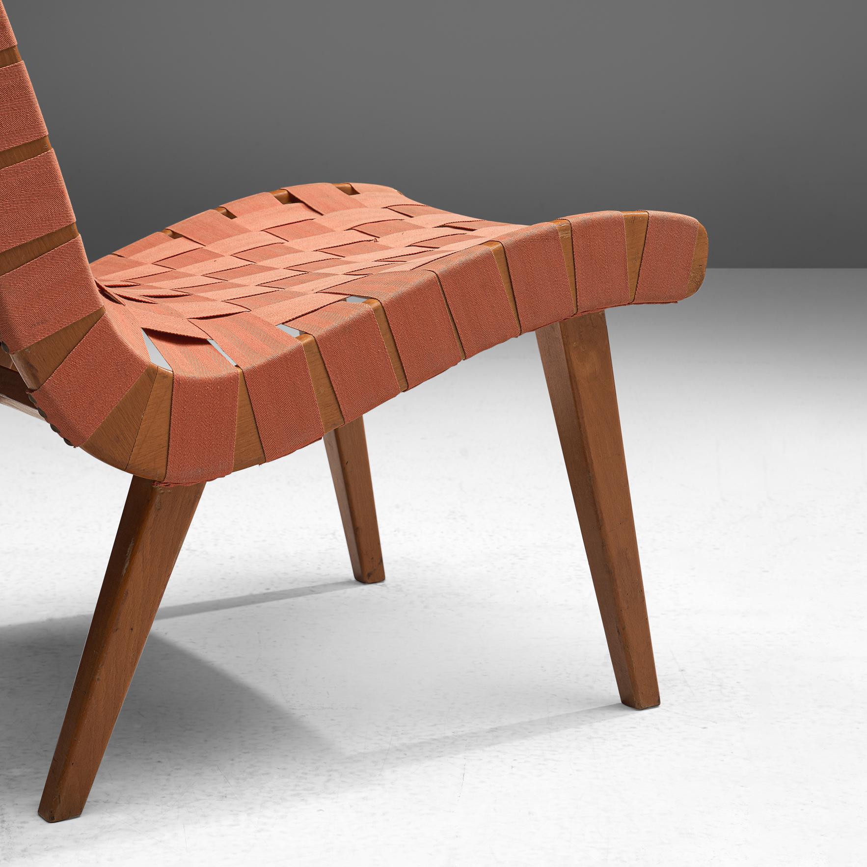 Fauteuil de salon Astra de Jens Risom avec ottomane en toile et sangles Bon état - En vente à Waalwijk, NL