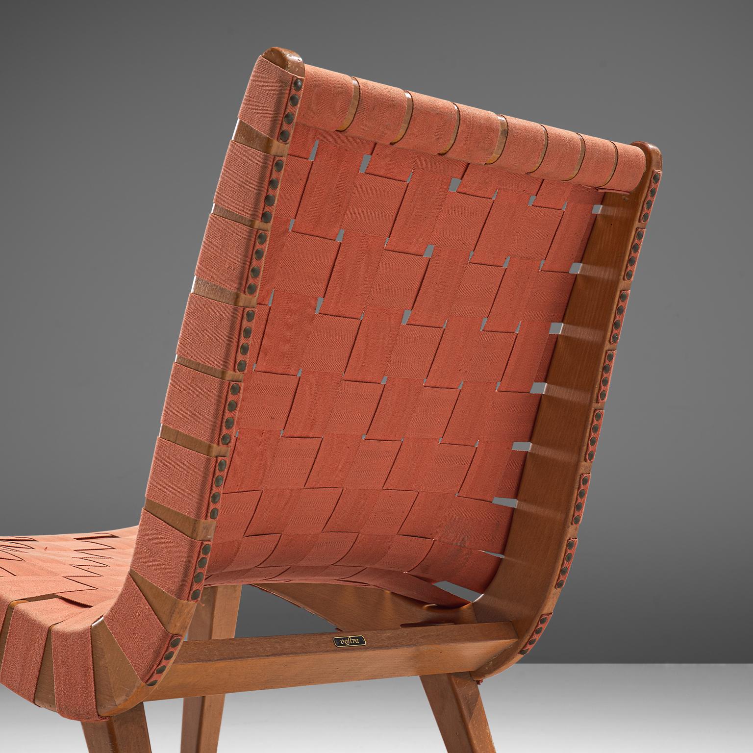 Milieu du XXe siècle Fauteuil de salon Astra de Jens Risom avec ottomane en toile et sangles en vente