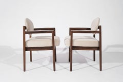Jens Risom Walnut Armchairs in Natural Mohair, C. 1950s