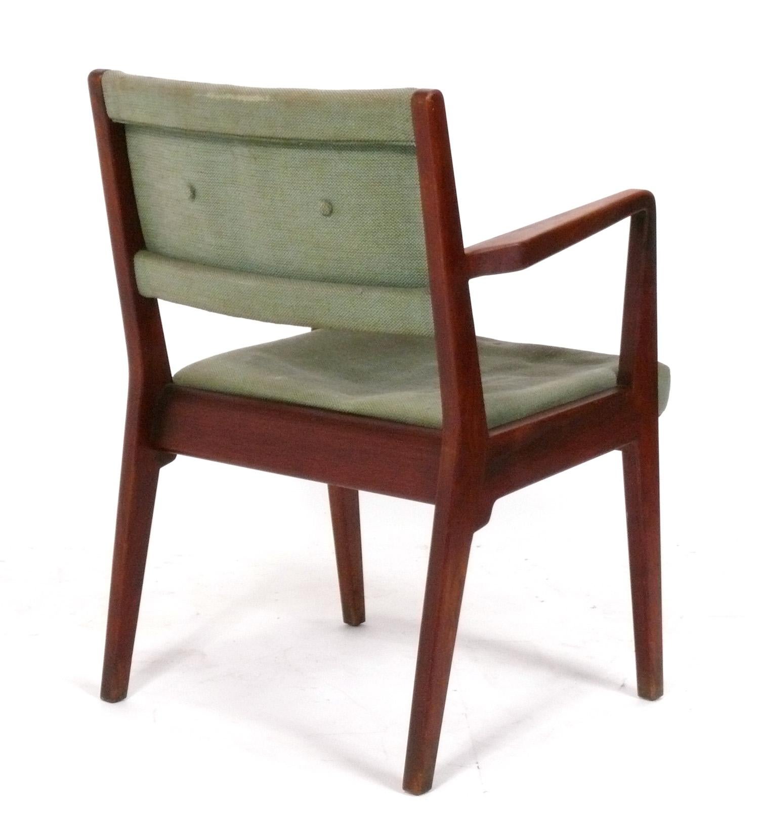 American Jens Risom Walnut Armchairs Reupholstered In Your Fabric  For Sale