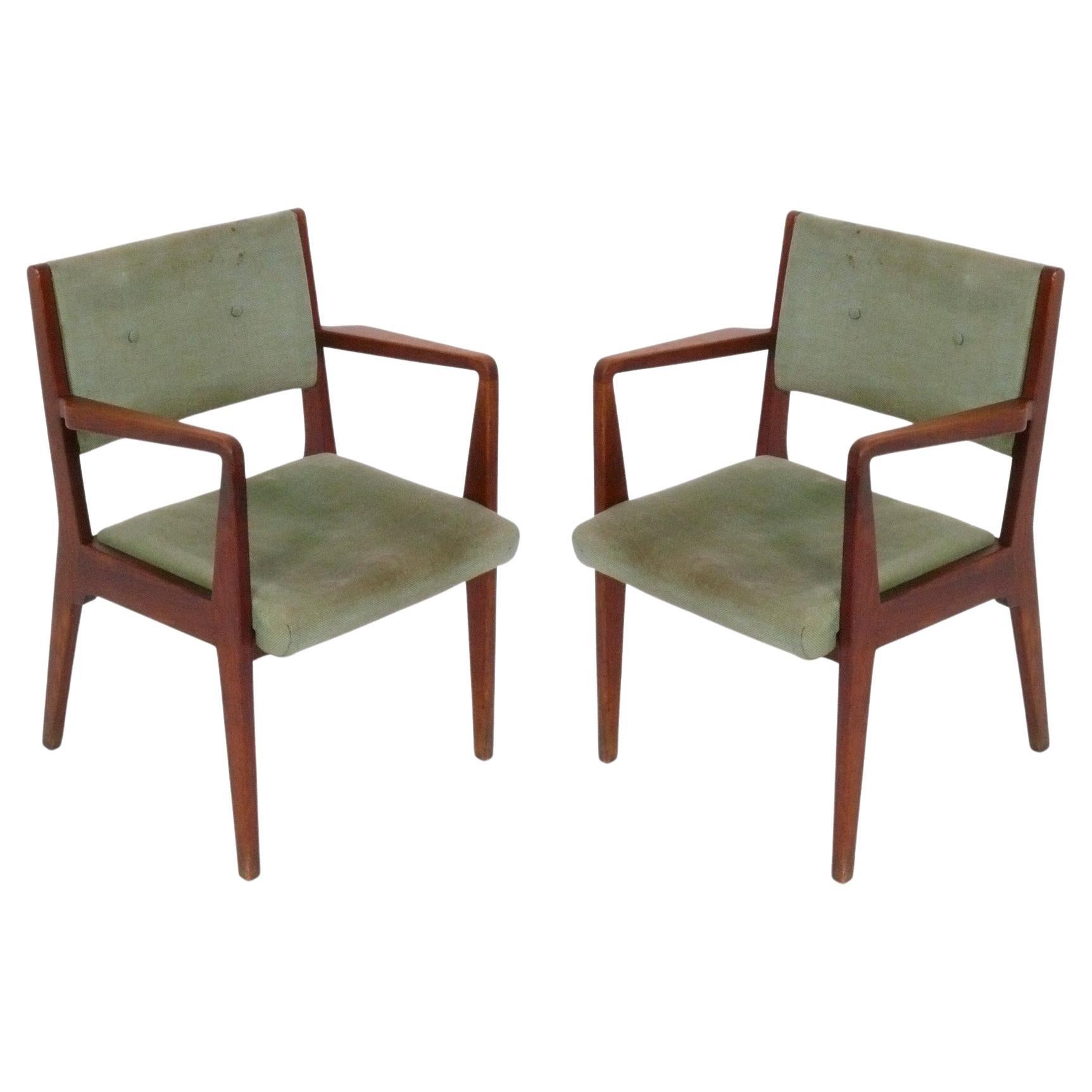 Jens Risom Walnut Armchairs Reupholstered In Your Fabric 