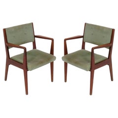 Retro Jens Risom Walnut Armchairs Reupholstered In Your Fabric 