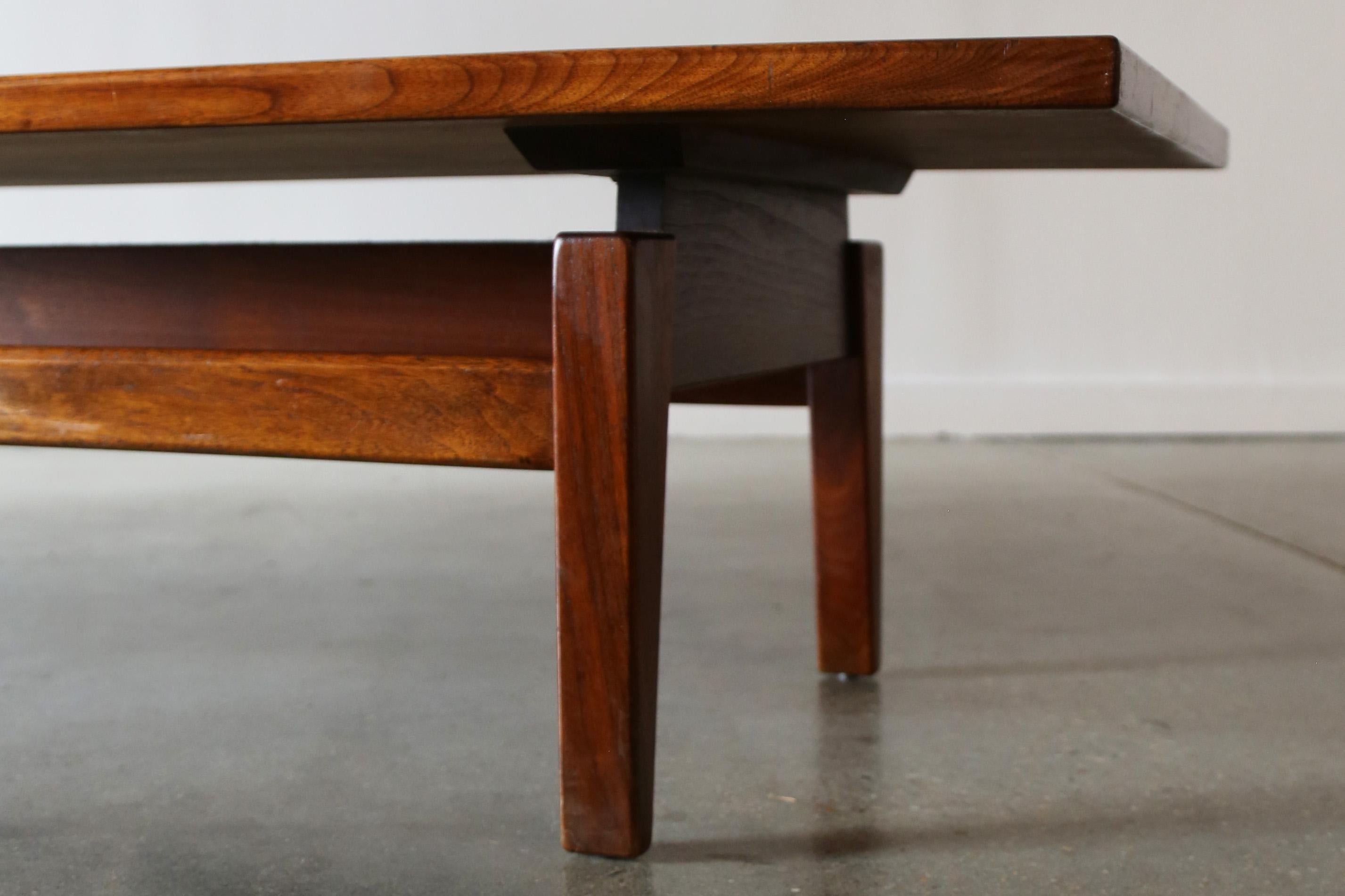 Jens Risom Walnut Bench Coffee Table with Boucle Cushions Mid Century In Good Condition In Virginia Beach, VA
