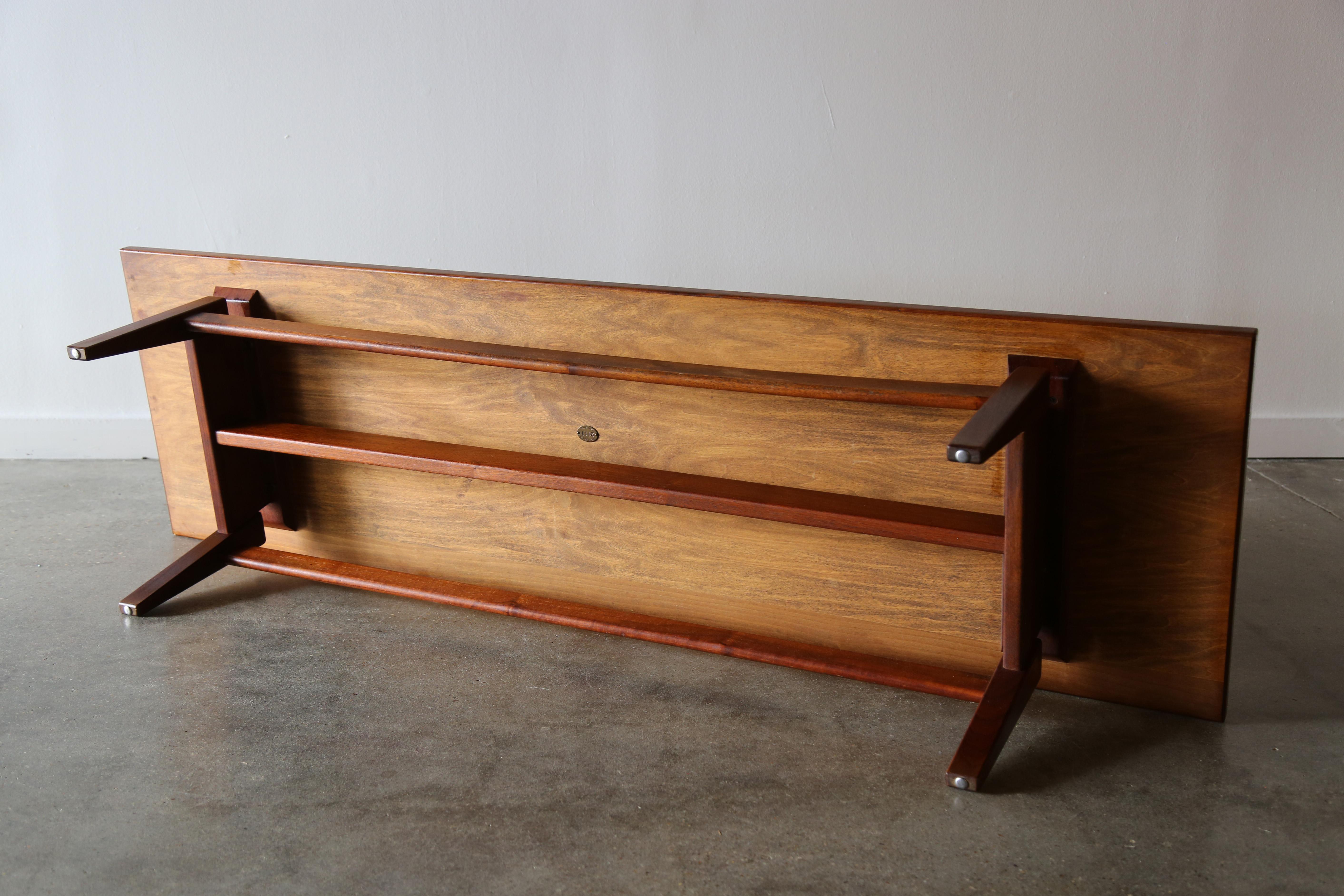 Mid-20th Century Jens Risom Walnut Bench Coffee Table with Boucle Cushions Mid Century