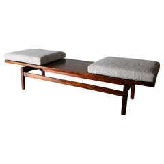 Jens Risom Walnut Bench Coffee Table with Boucle Cushions Mid Century