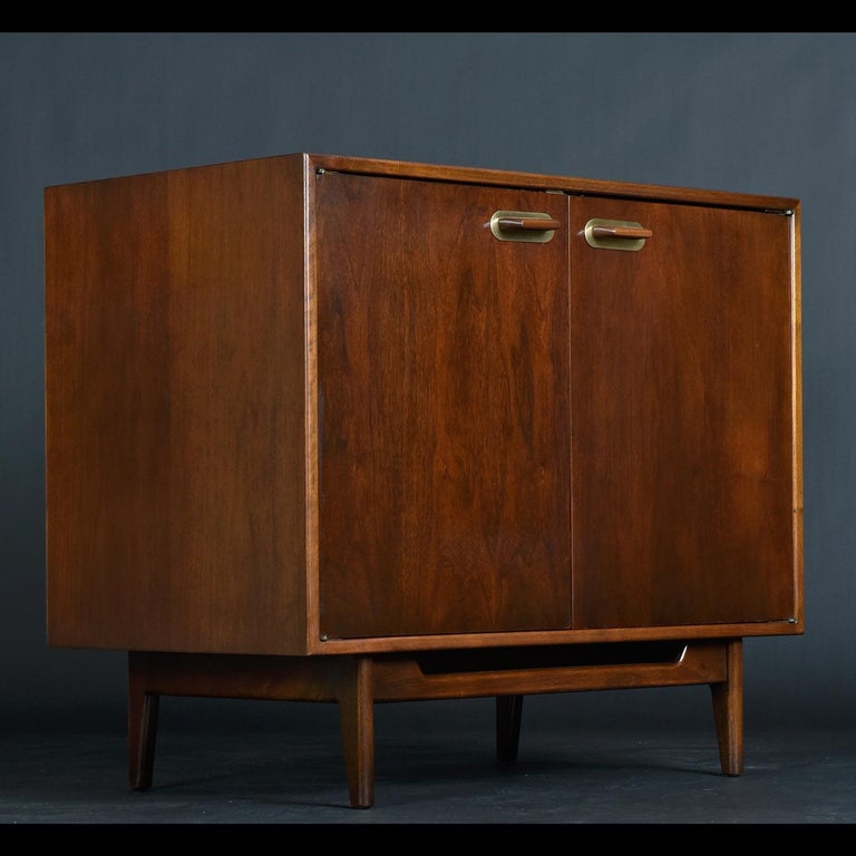 Mid-Century Modern Jens Risom Walnut & Brass Three-Piece Modular Media Cabinet Commode Credenza