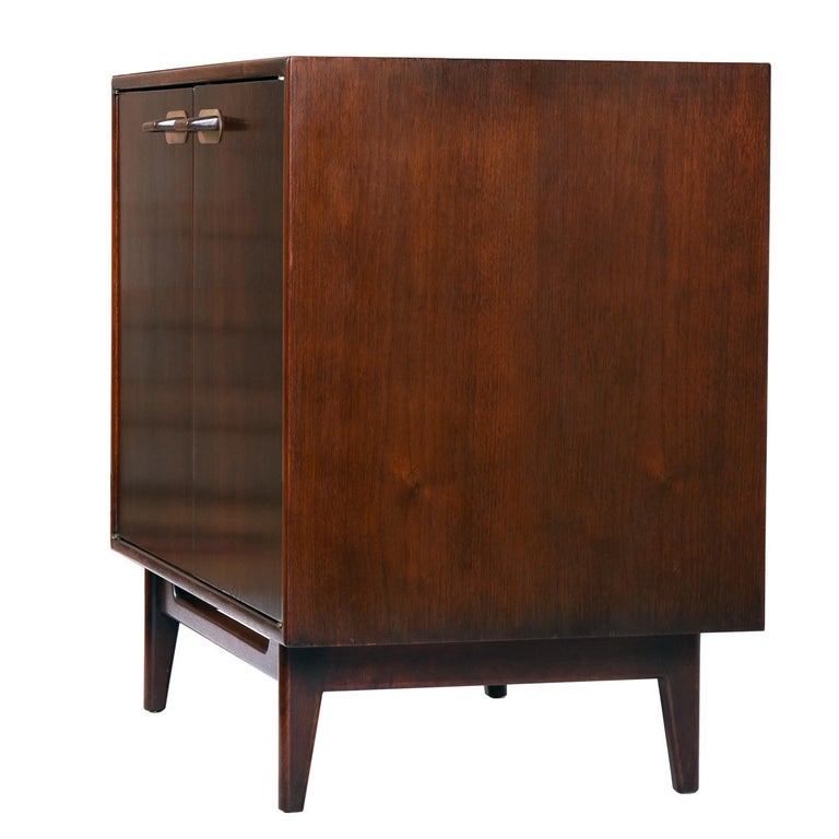 Mid-20th Century Jens Risom Walnut & Brass Three-Piece Modular Media Cabinet Commode Credenza