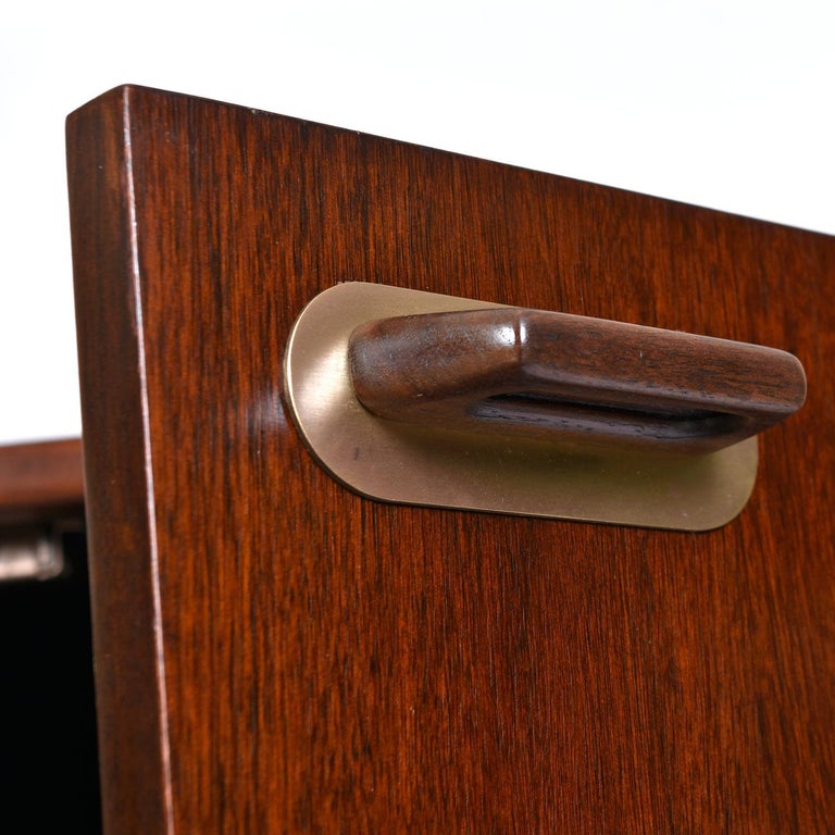 Jens Risom Walnut & Brass Three-Piece Modular Media Cabinet Commode Credenza 2