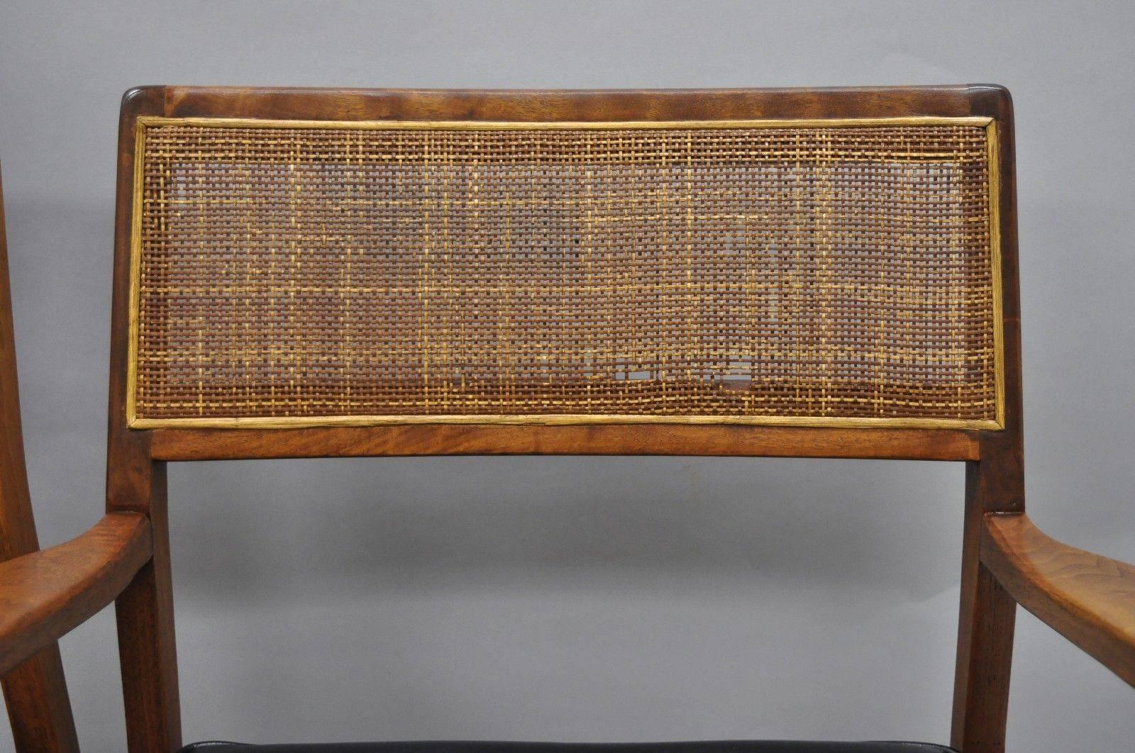 American Jens Risom Walnut & Cane Back Dining Chairs Mid-Century Modern, Set of Six