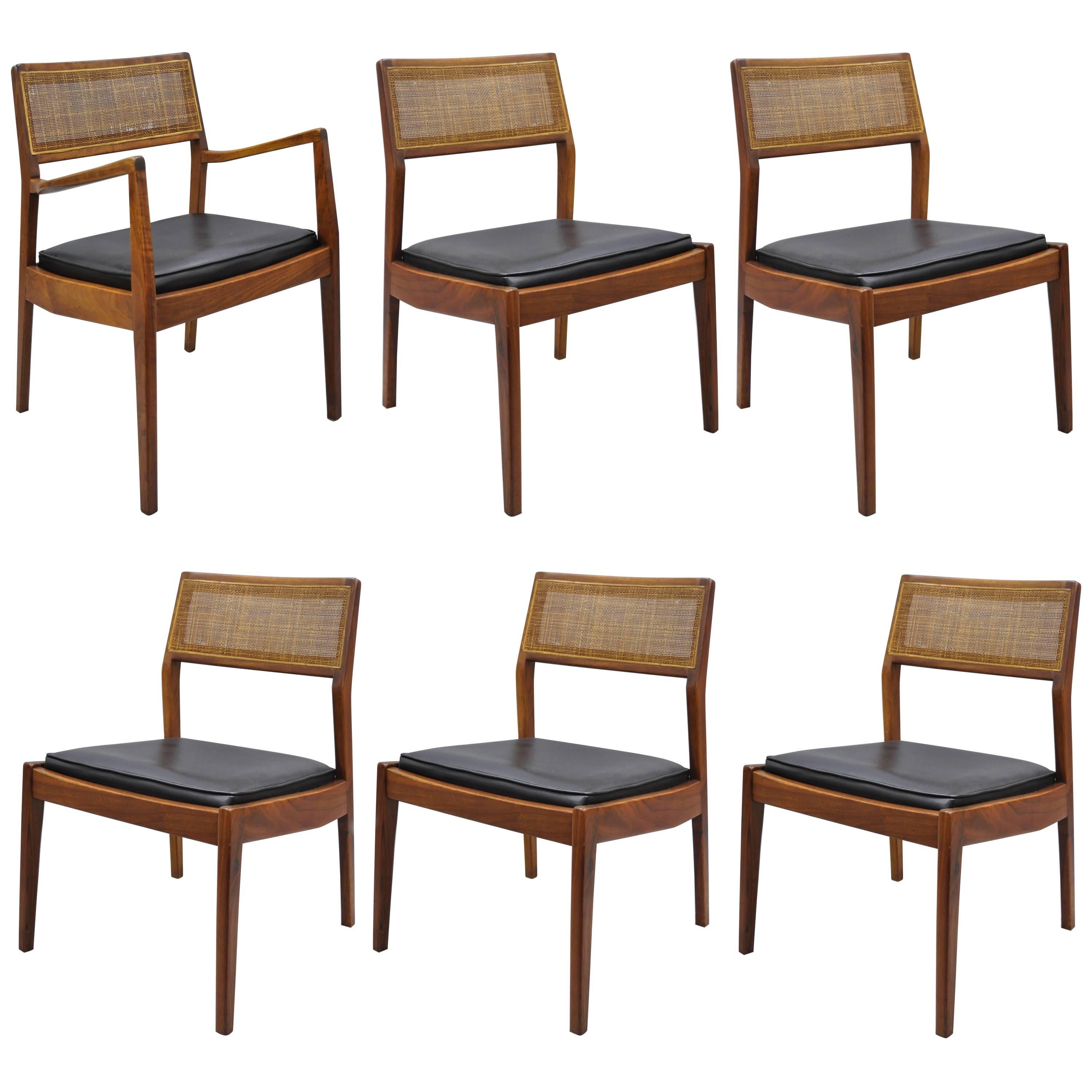 Jens Risom Walnut & Cane Back Dining Chairs Mid-Century Modern, Set of Six