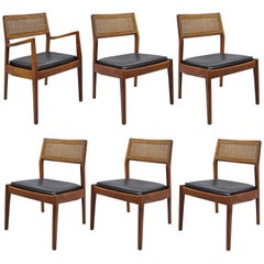 Jens Risom Walnut & Cane Back Dining Chairs Mid-Century Modern, Set of Six