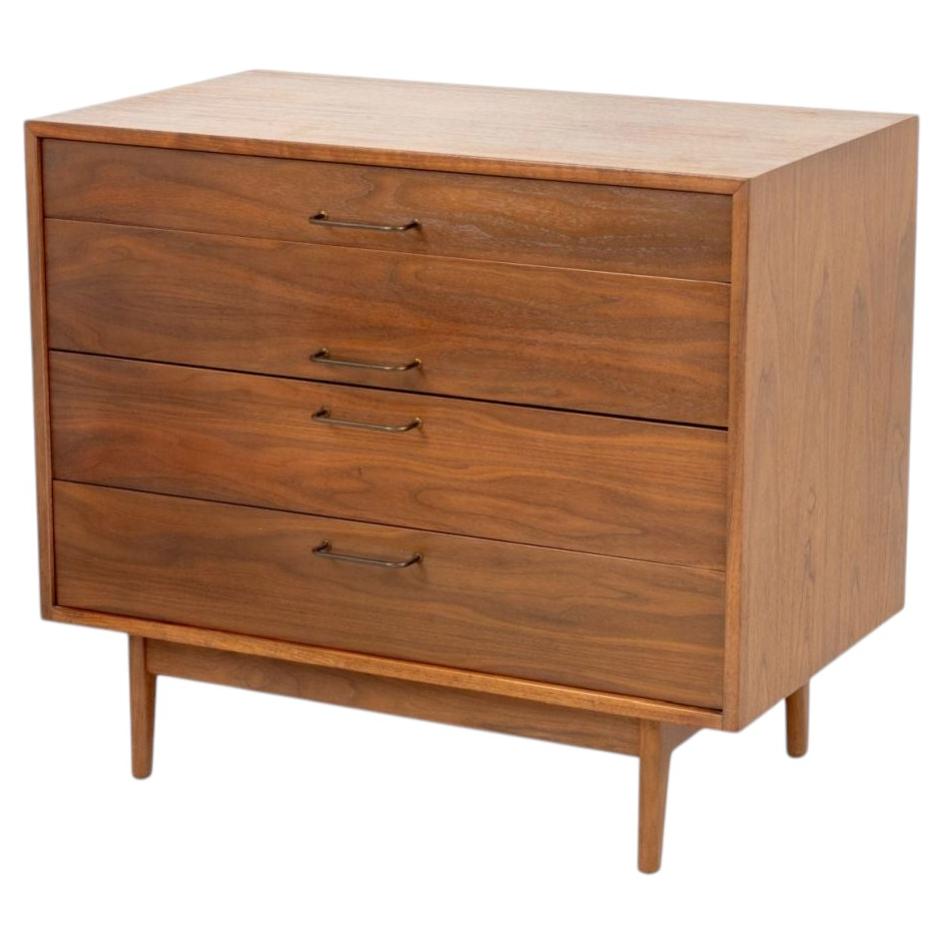 Jens Risom Walnut Chest of Drawers, With Three Frieze Drawers on Tapered Legs