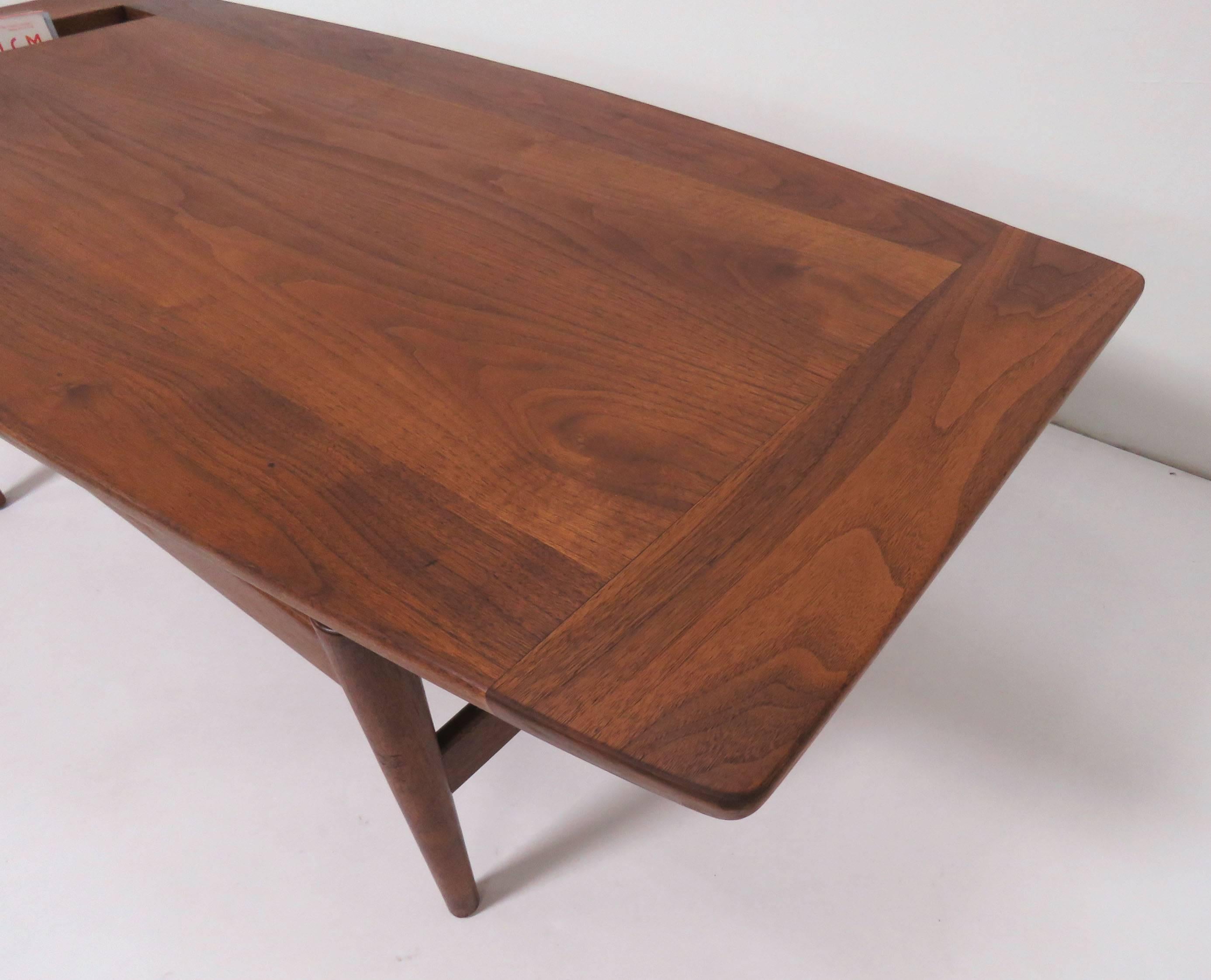 Jens Risom Walnut Coffee Table with Magazine Holder, circa 1950s 4