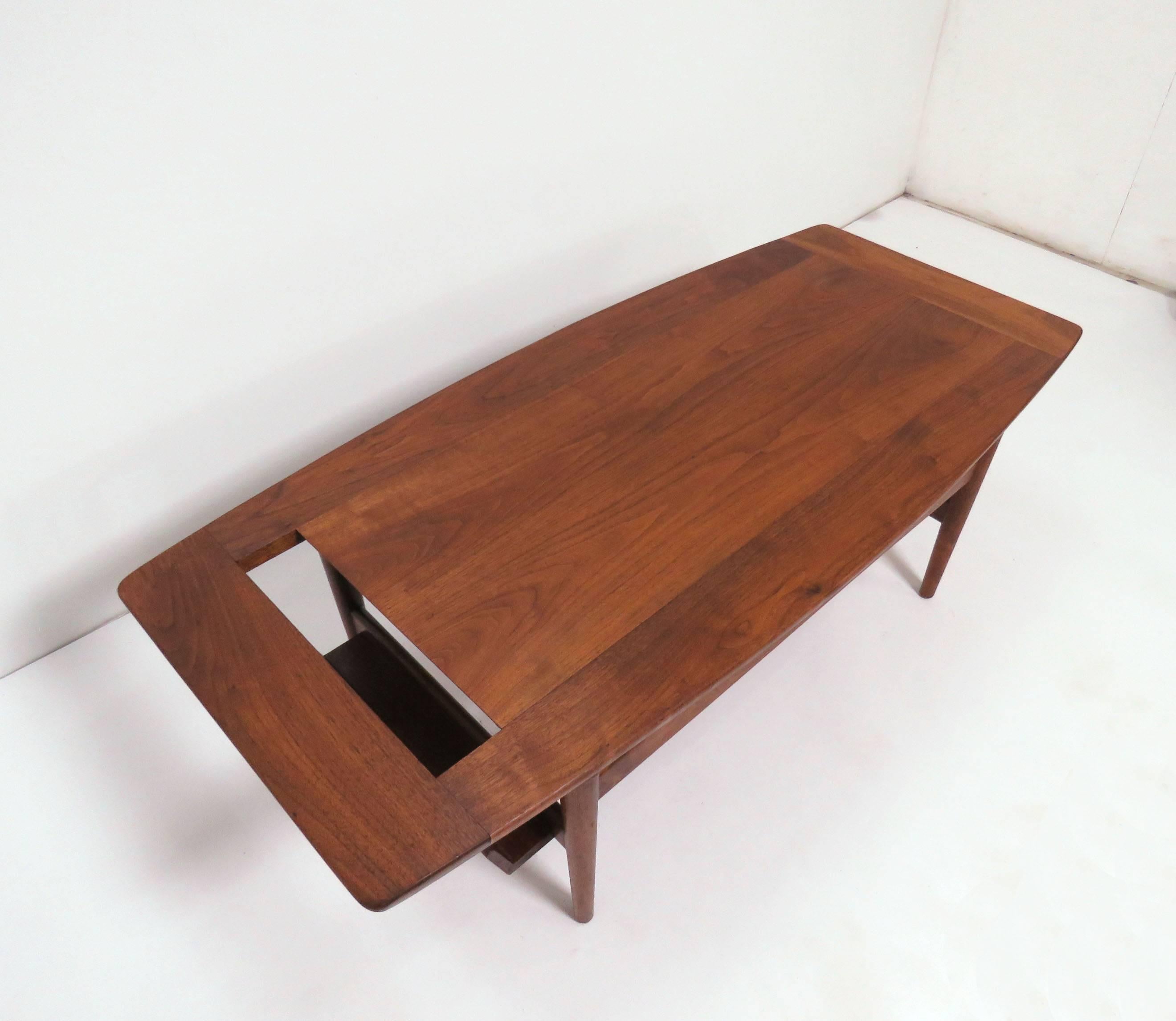 Jens Risom Walnut Coffee Table with Magazine Holder, circa 1950s 2