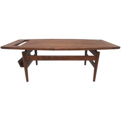 Jens Risom Walnut Coffee Table with Magazine Holder, circa 1950s
