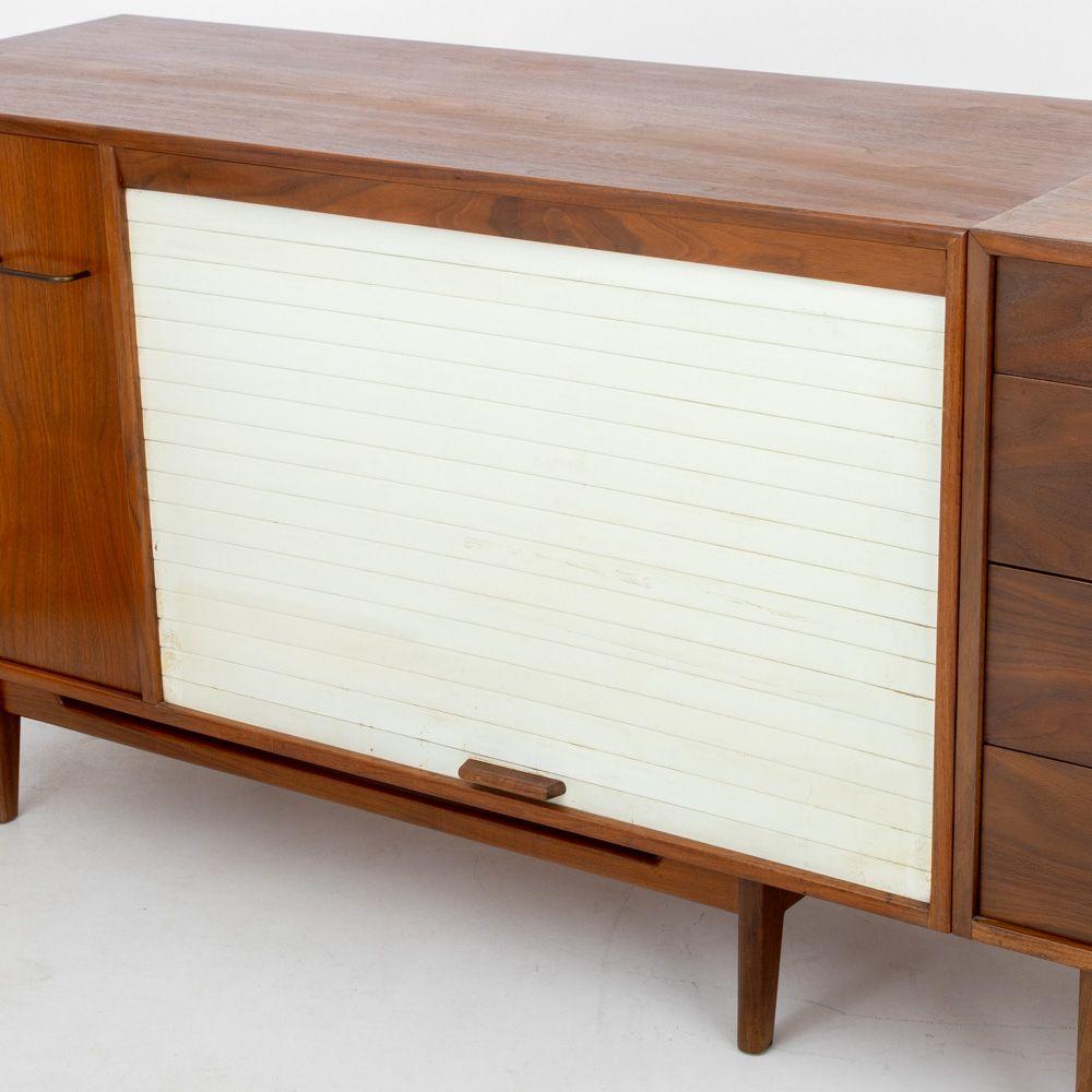 Brass Jens Risom Walnut Credenza For Sale