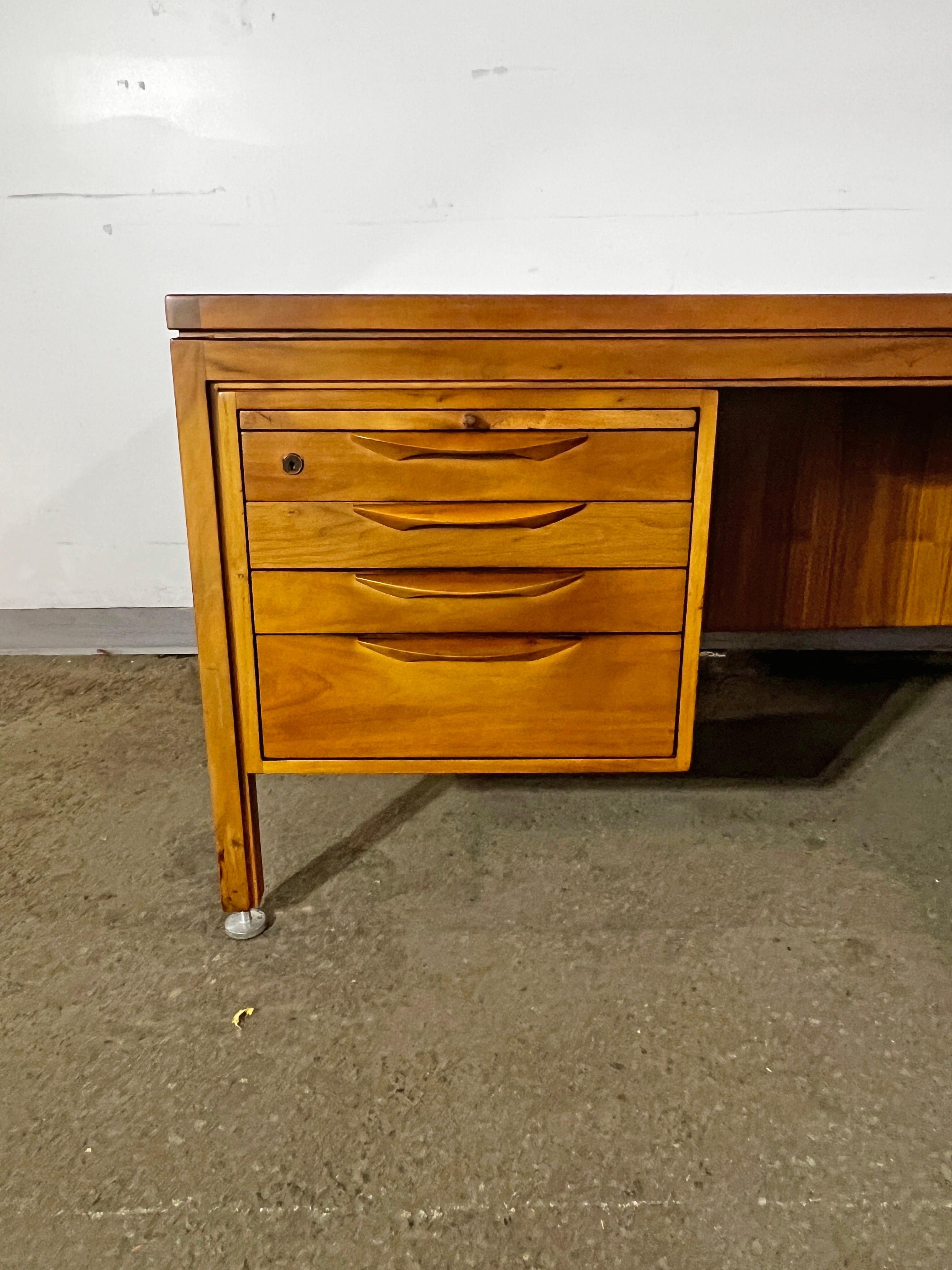 Glass Jens Risom Walnut Executive Desk with Return Circa 1960s