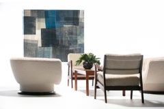 Jens Risom Sessel aus Nussbaumholz in elfenbeinfarbenem Shearling, um 1950