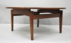 Jens Risom Walnut Round Floating Coffee Table White Laminate Top Midcentury