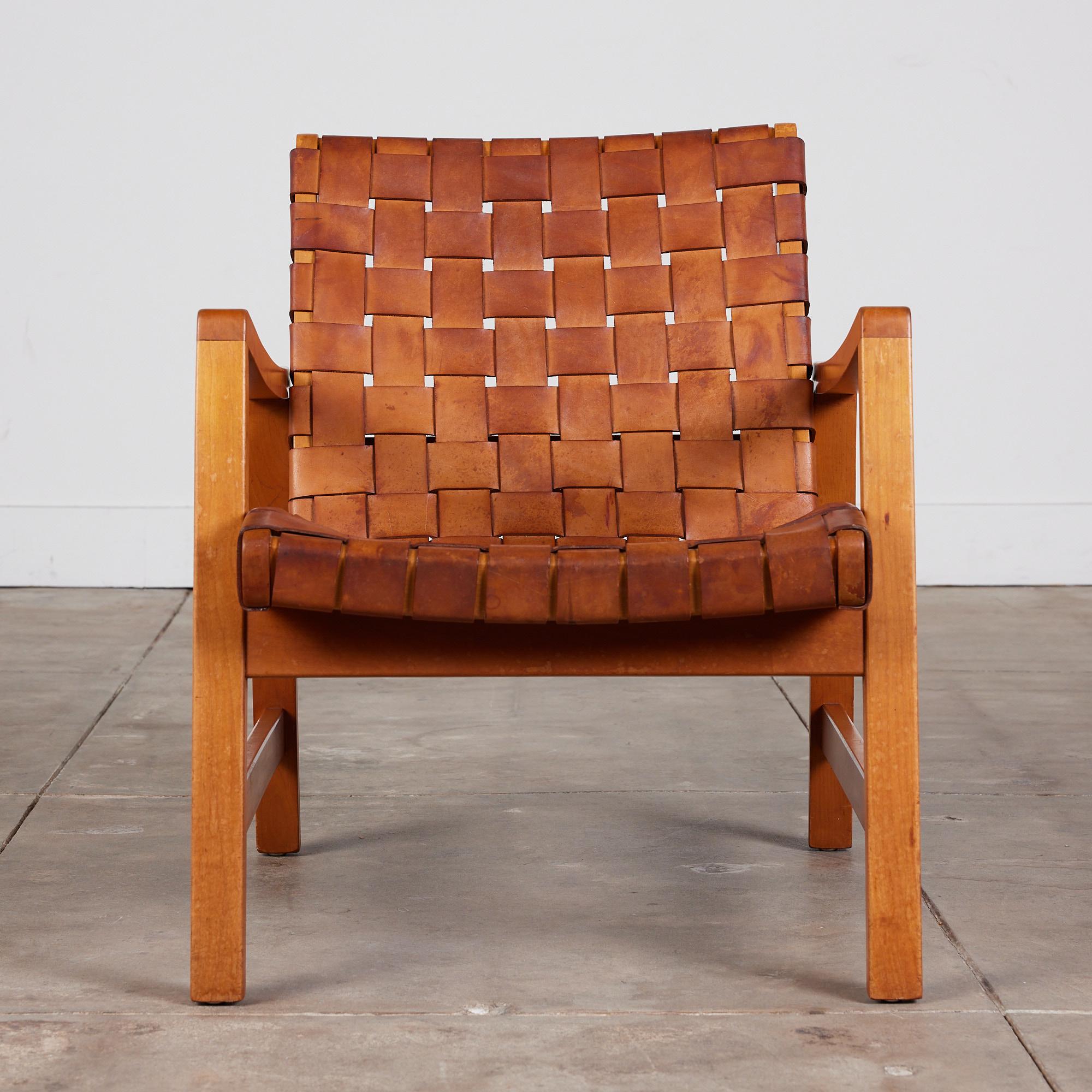 Mid-Century Modern Jens Risom Strapped Leather Lounge Chair