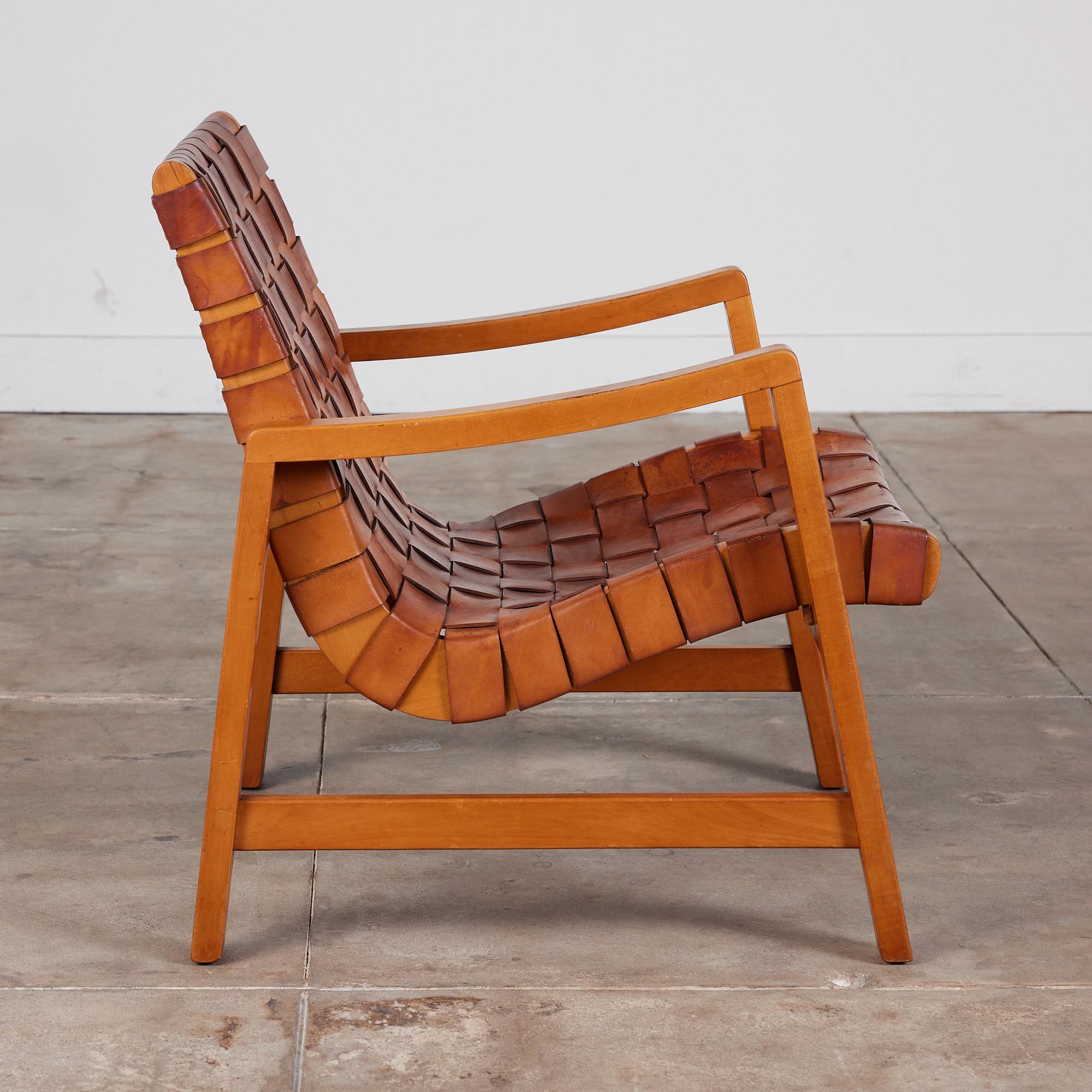 Mid-Century Modern Jens Risom Strapped Leather Lounge Chair