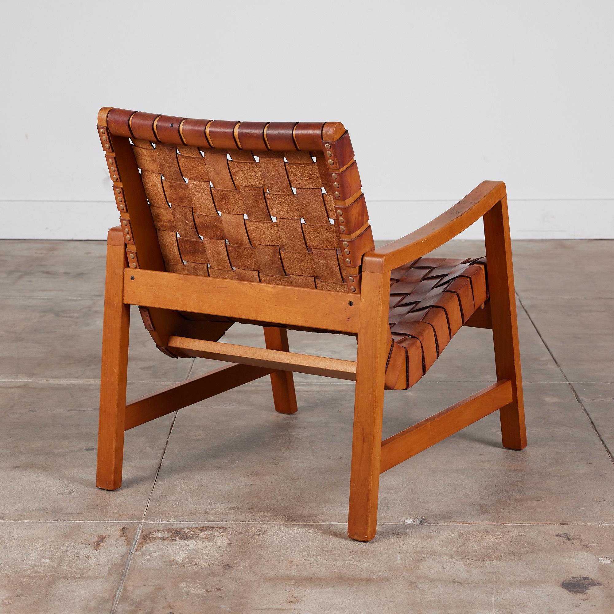 American Jens Risom Strapped Leather Lounge Chair