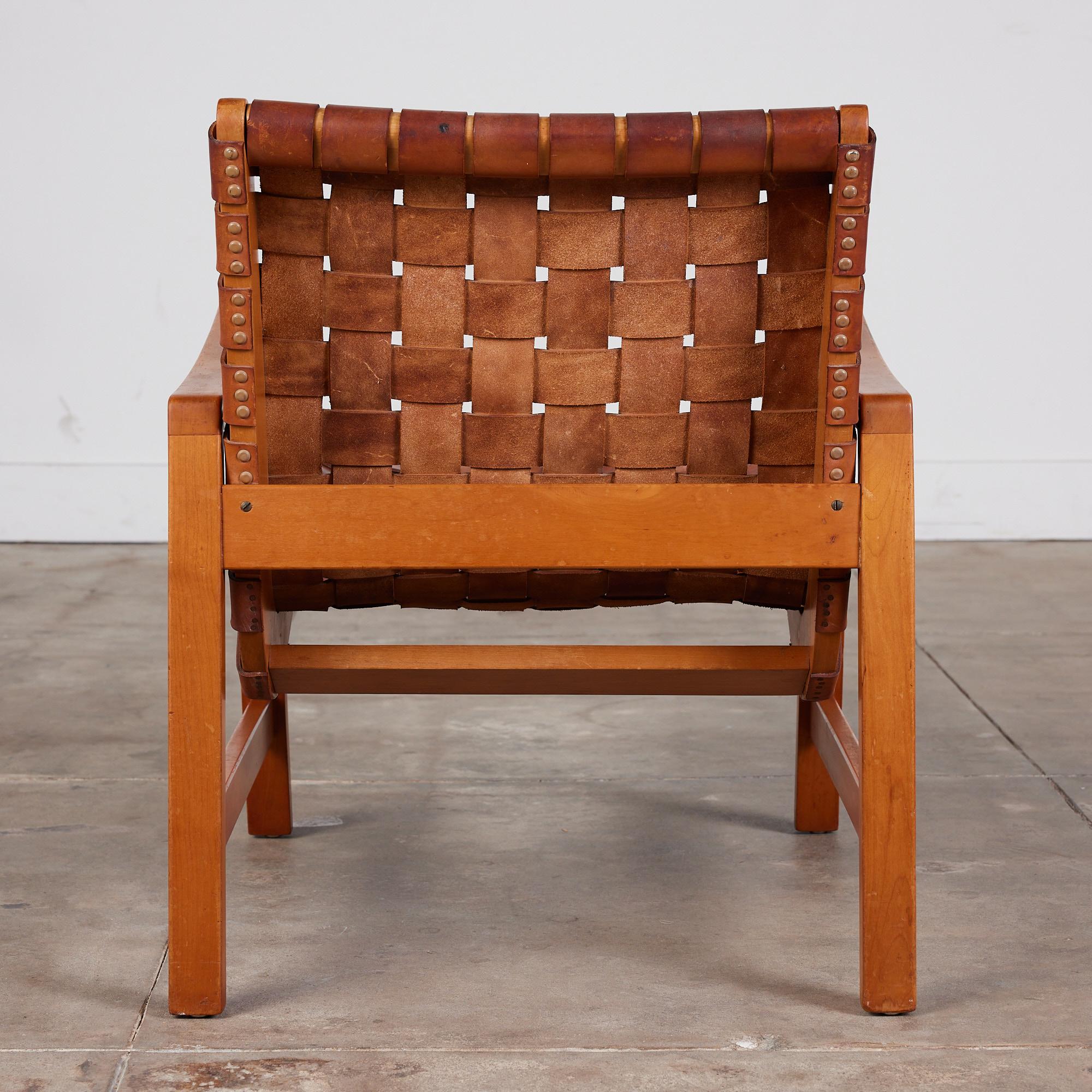 Jens Risom Strapped Leather Lounge Chair In Good Condition In Los Angeles, CA