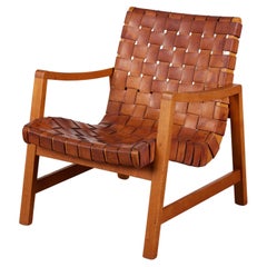 Jens Risom Strapped Leather Lounge Chair