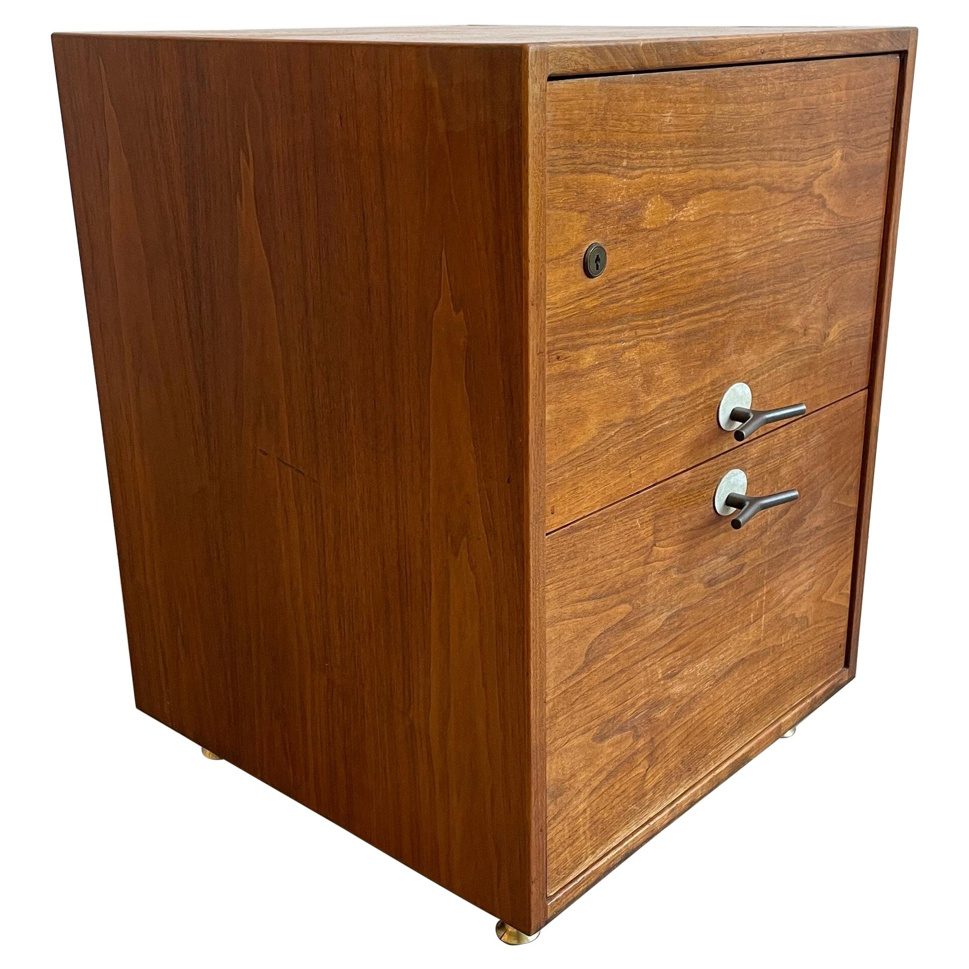Jens Risom "Y Pulls" Two Drawer Dresser in Walnut Wood with Brass by Jens Risom