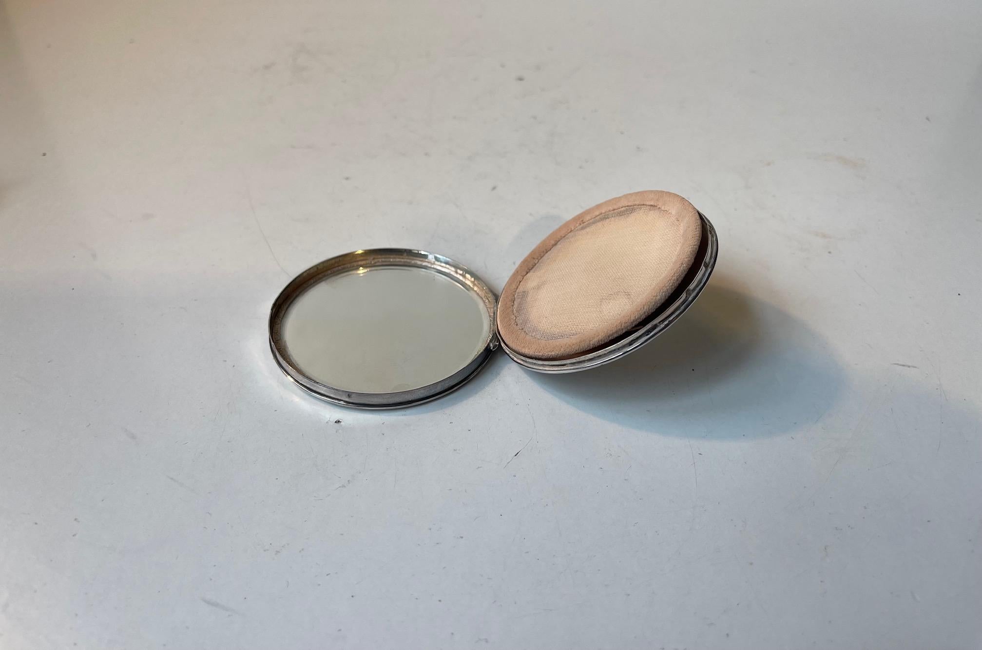 Mid-20th Century Jens Sigsgaard Silver Art Deco Powder Compact & Pocket Mirror For Sale