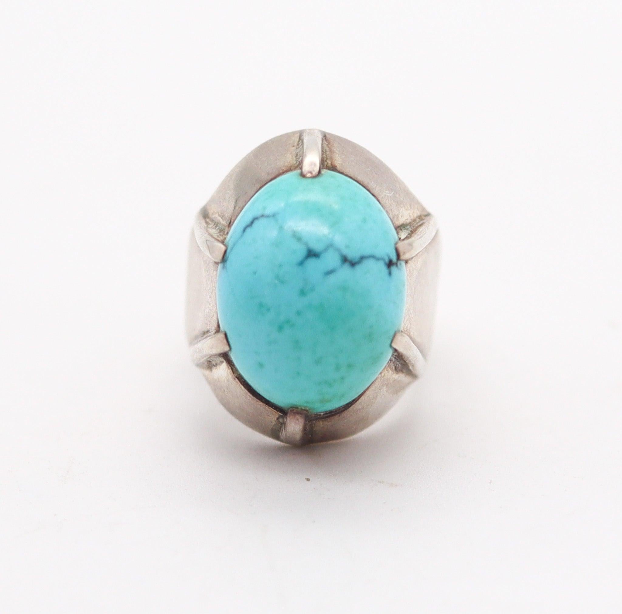 Cabochon JENS TAGE HANSEN Modernism 1970 Modernist Ring in Sterling With Turquoise For Sale