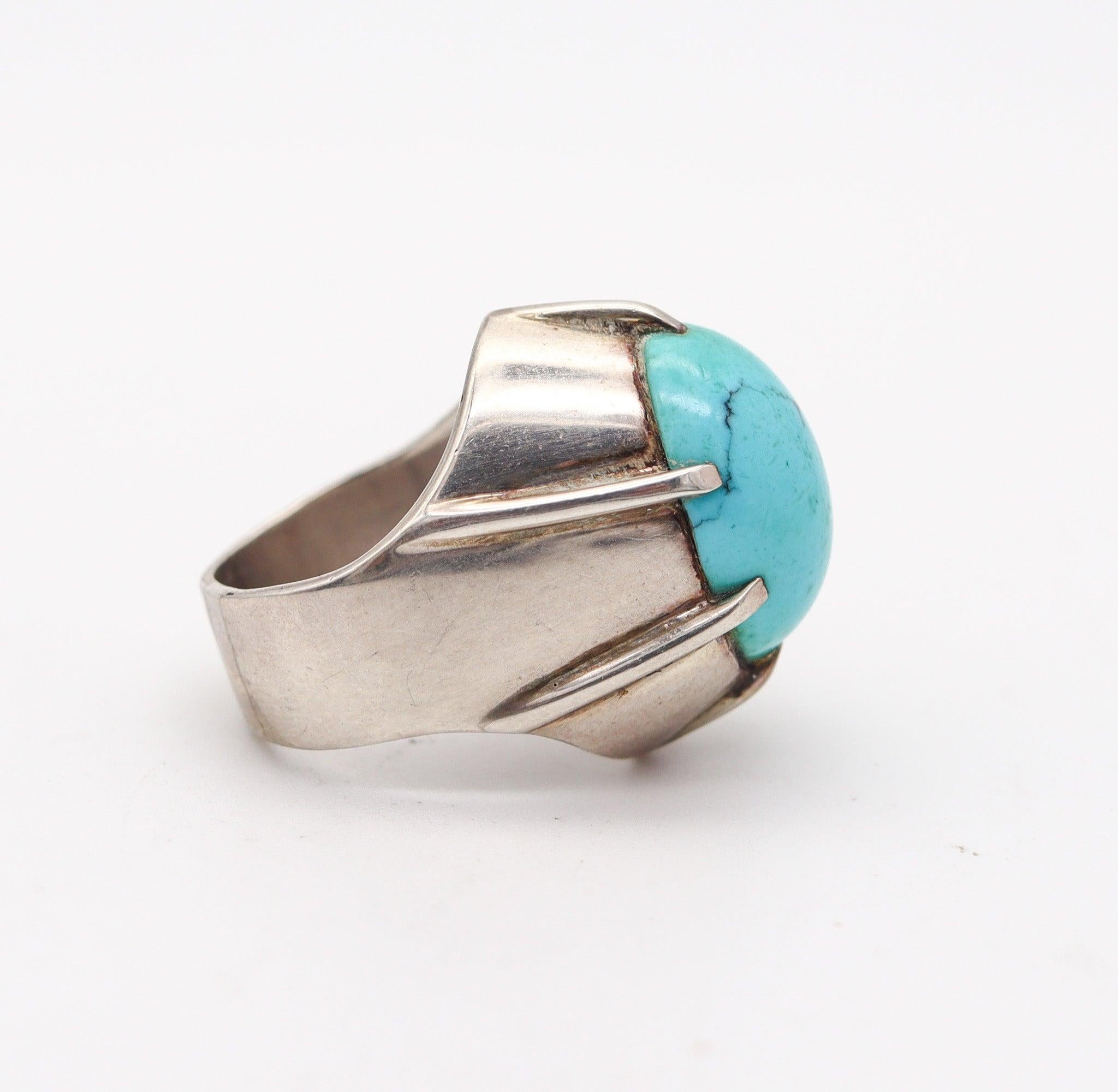 JENS TAGE HANSEN Modernism 1970 Modernist Ring in Sterling With Turquoise In Excellent Condition For Sale In Miami, FL